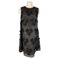 P.A.R.O.S.H. Size L Black Polyester Applique Sleeveless Dress