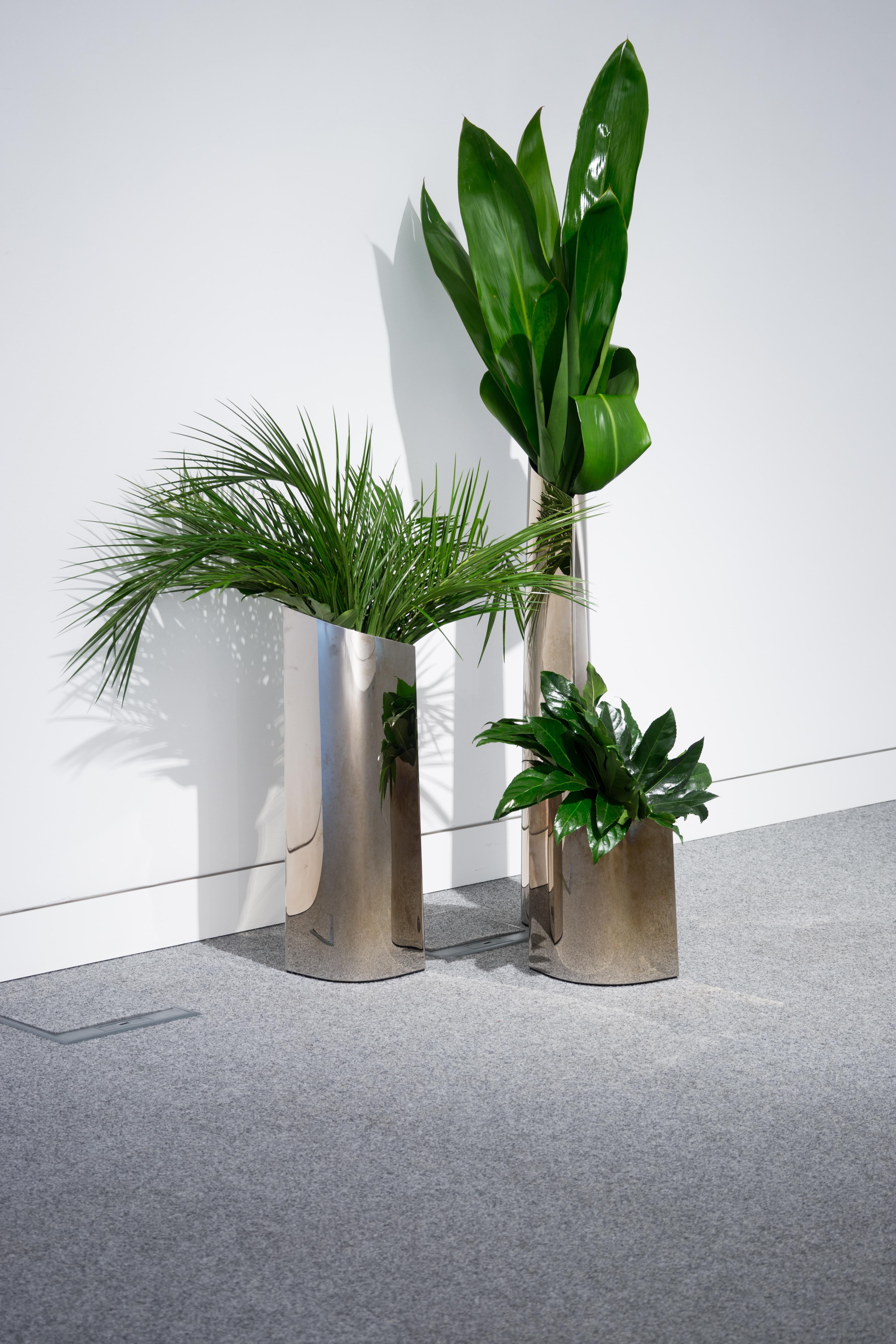 Parova - Set of 3 vases
Original pieces by Zieta, delivered with certificate. 

Polished stainless steel

Vase 1: 60 x 22 x 16cm 
Vase 2: 35 x 24 x 17cm
Vase 3: 85 x 19 x 13cm.