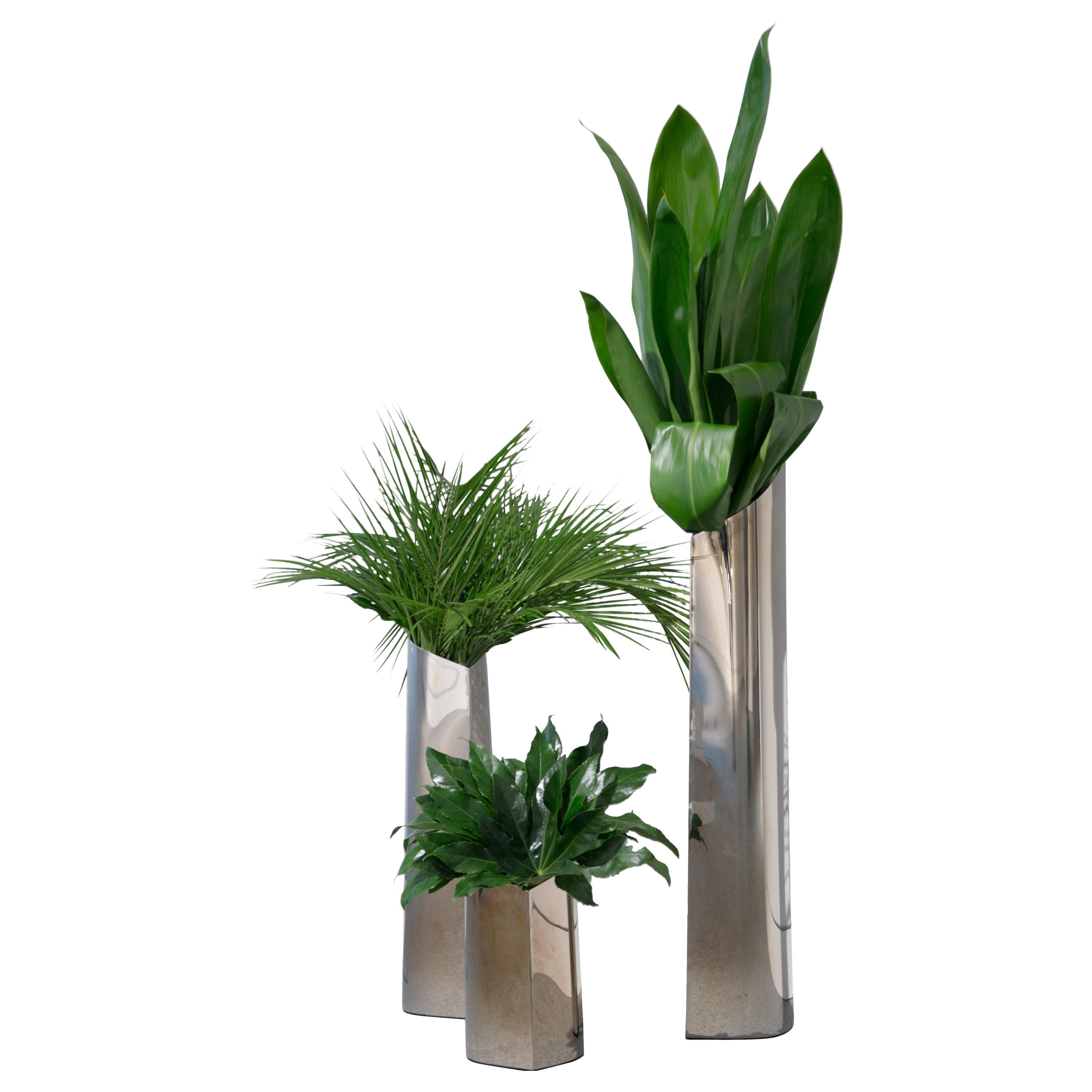 Parova Vases, Set of 3, Polished Stainless Steel, by Zieta