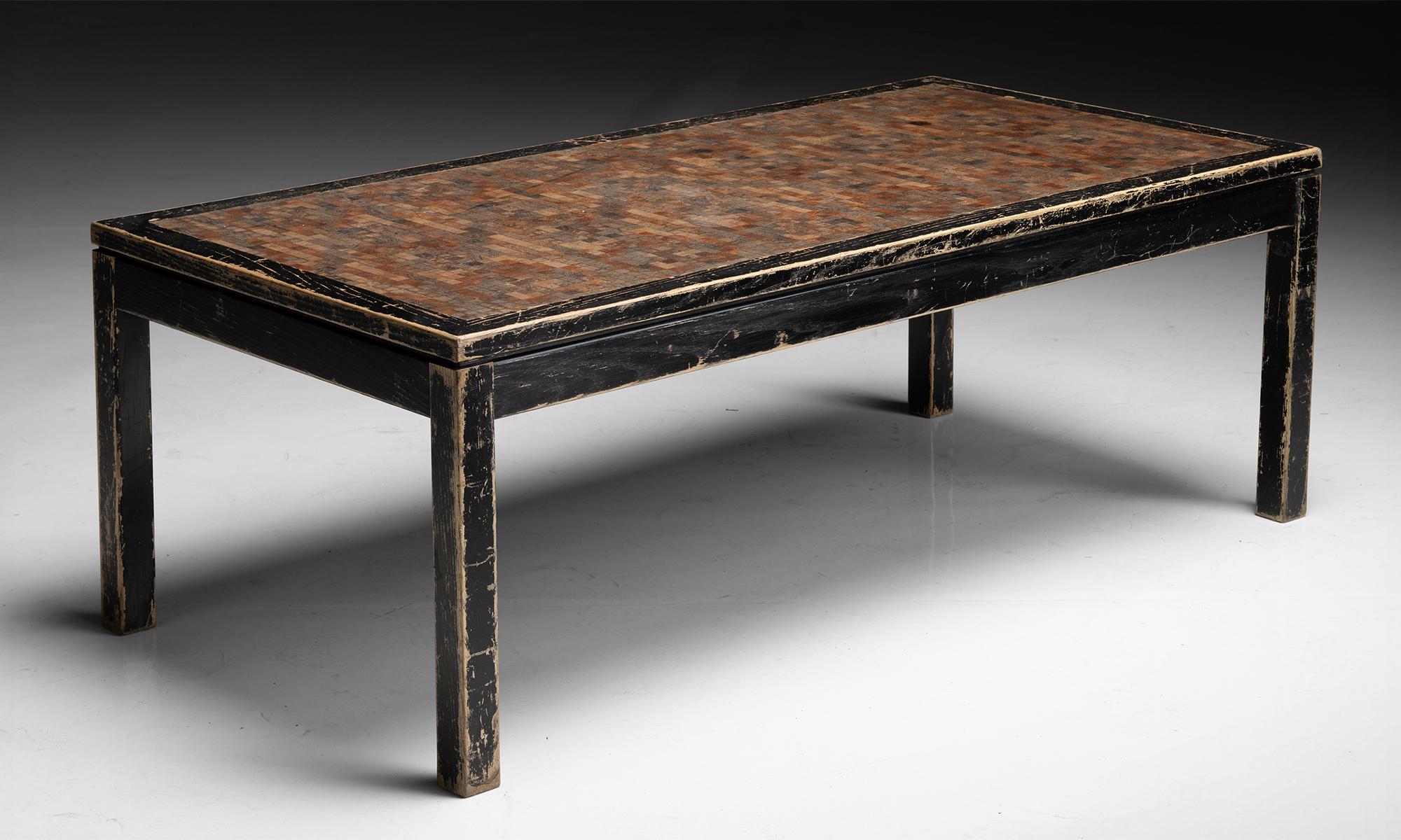 Parquet Coffee Table

France circa 1970

Parquetry wood coffee table with scrubbed finish legs.

48.5”L x 24.5”d x 17”h
