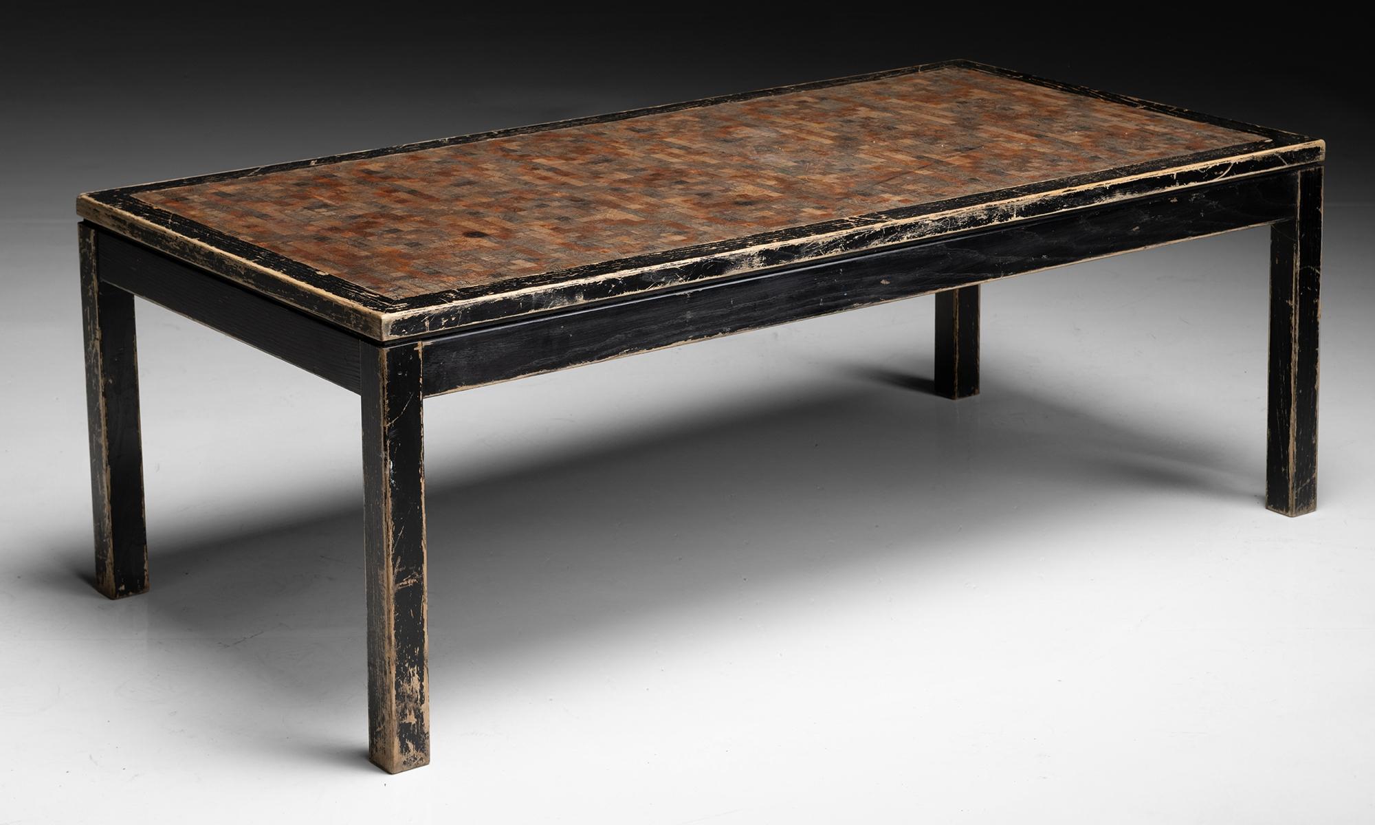 Wood Parquet Coffee Table, France circa 1970