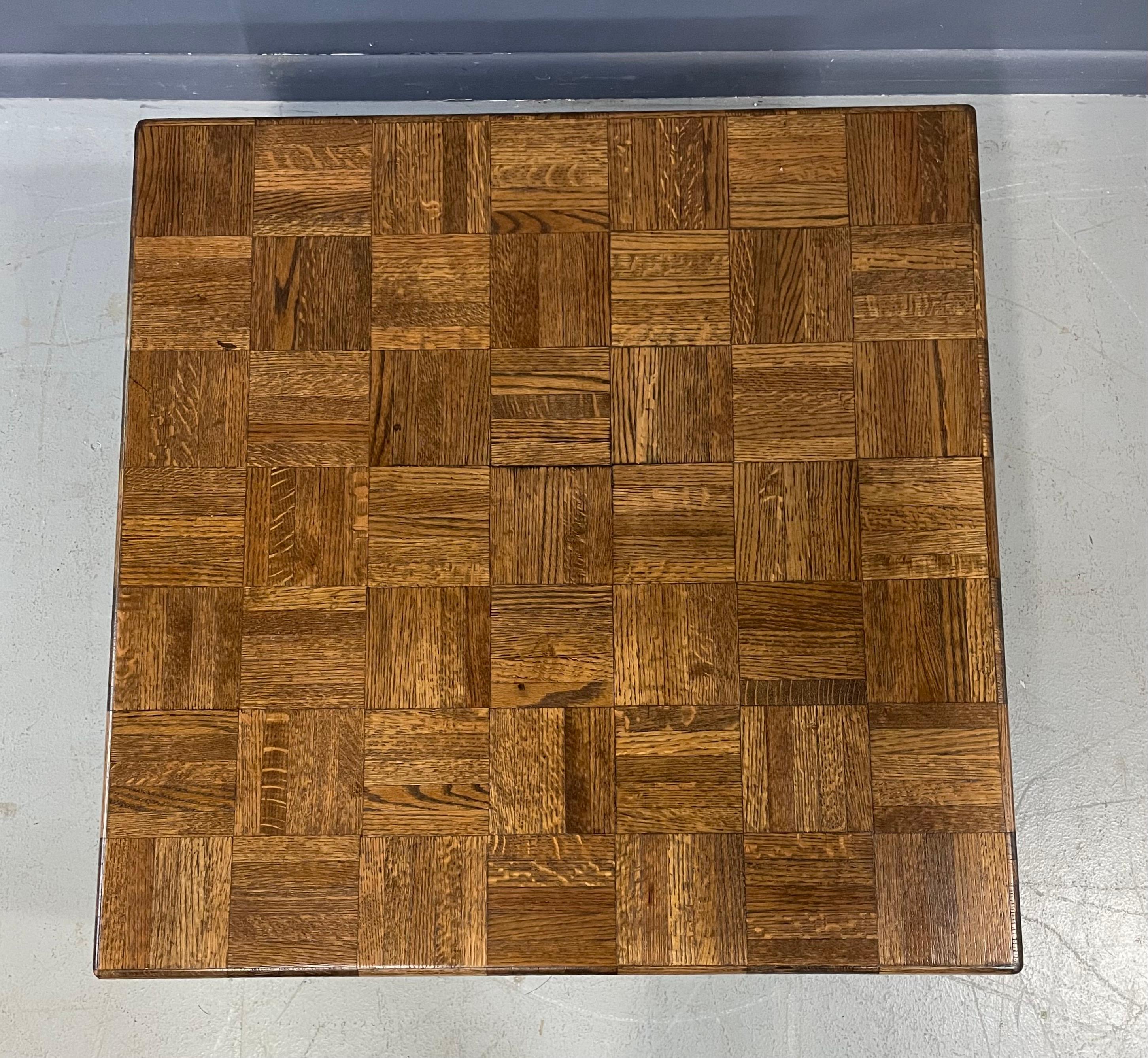 North American Parquet Floating Square Cocktail/Coffee Table with a Plinth Base Mid Century For Sale