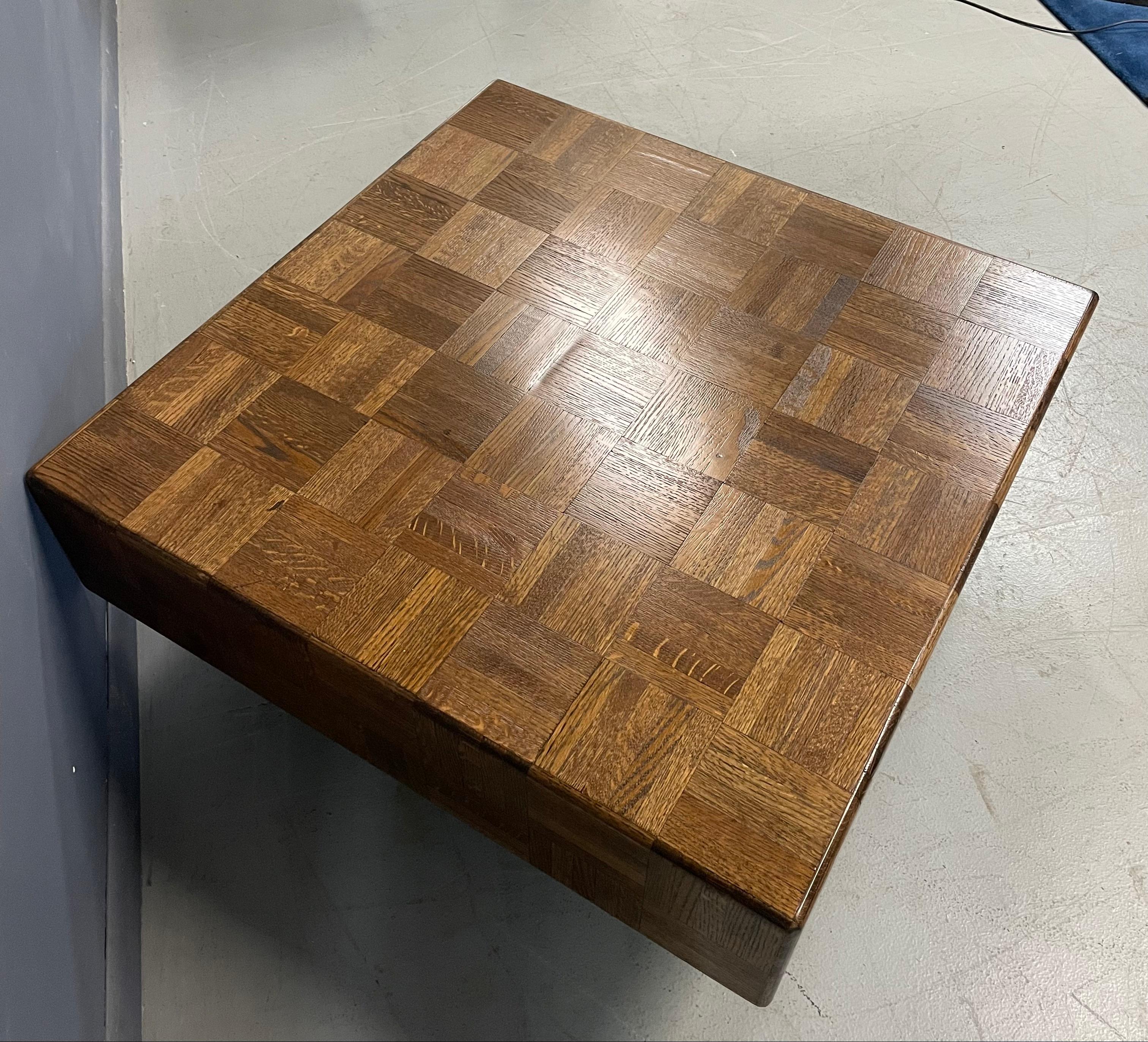Parquet Floating Square Cocktail/Coffee Table with a Plinth Base Mid Century In Good Condition For Sale In Philadelphia, PA