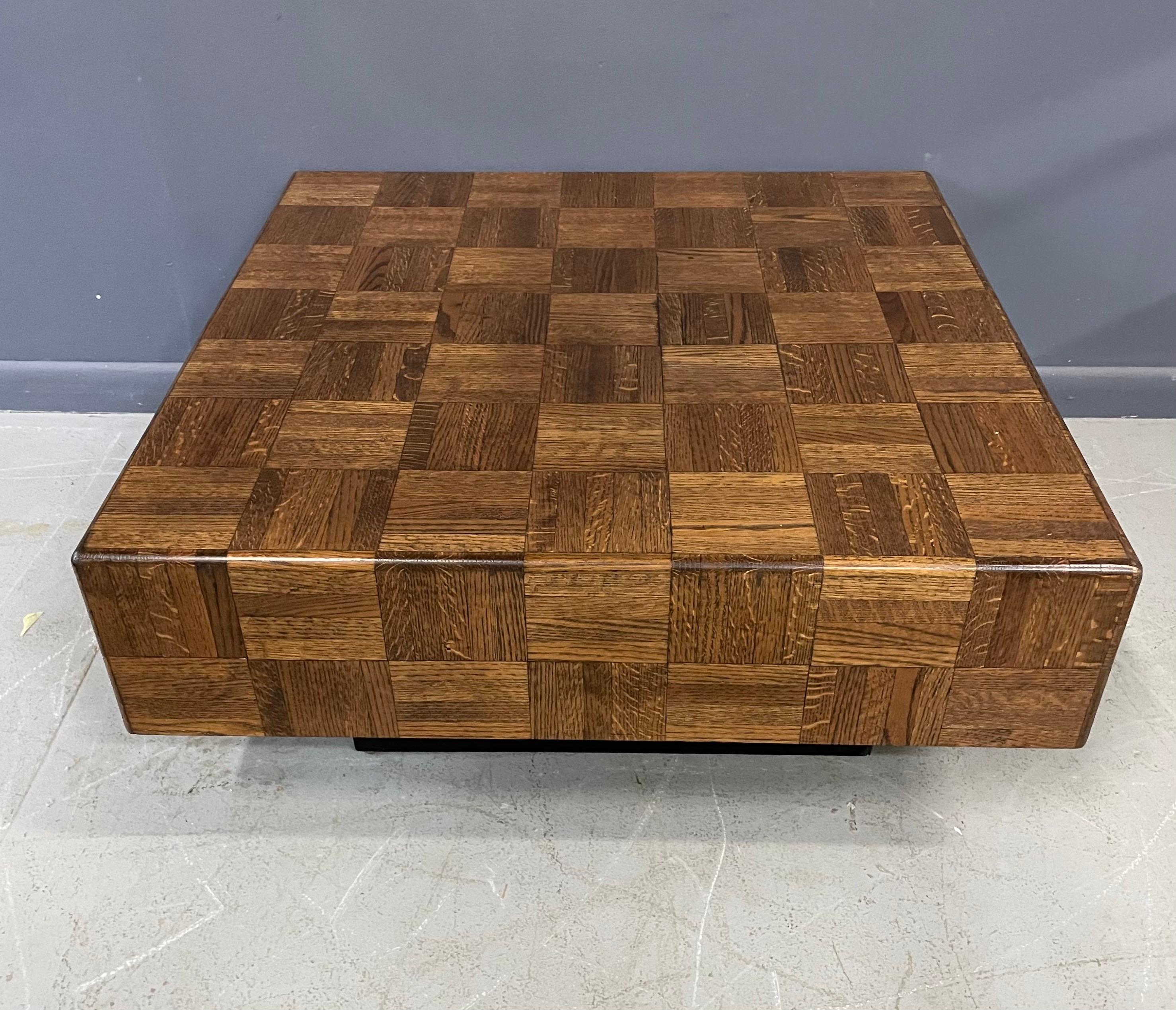 20th Century Parquet Floating Square Cocktail/Coffee Table with a Plinth Base Mid Century For Sale
