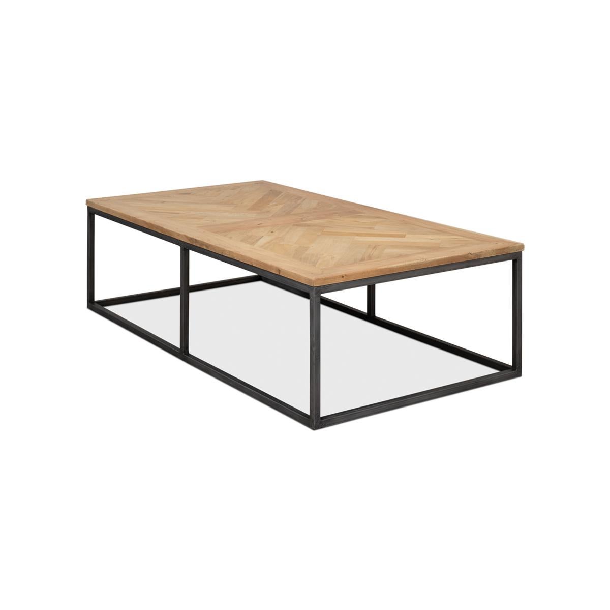 Asian Parquet Industrial Coffee Table For Sale