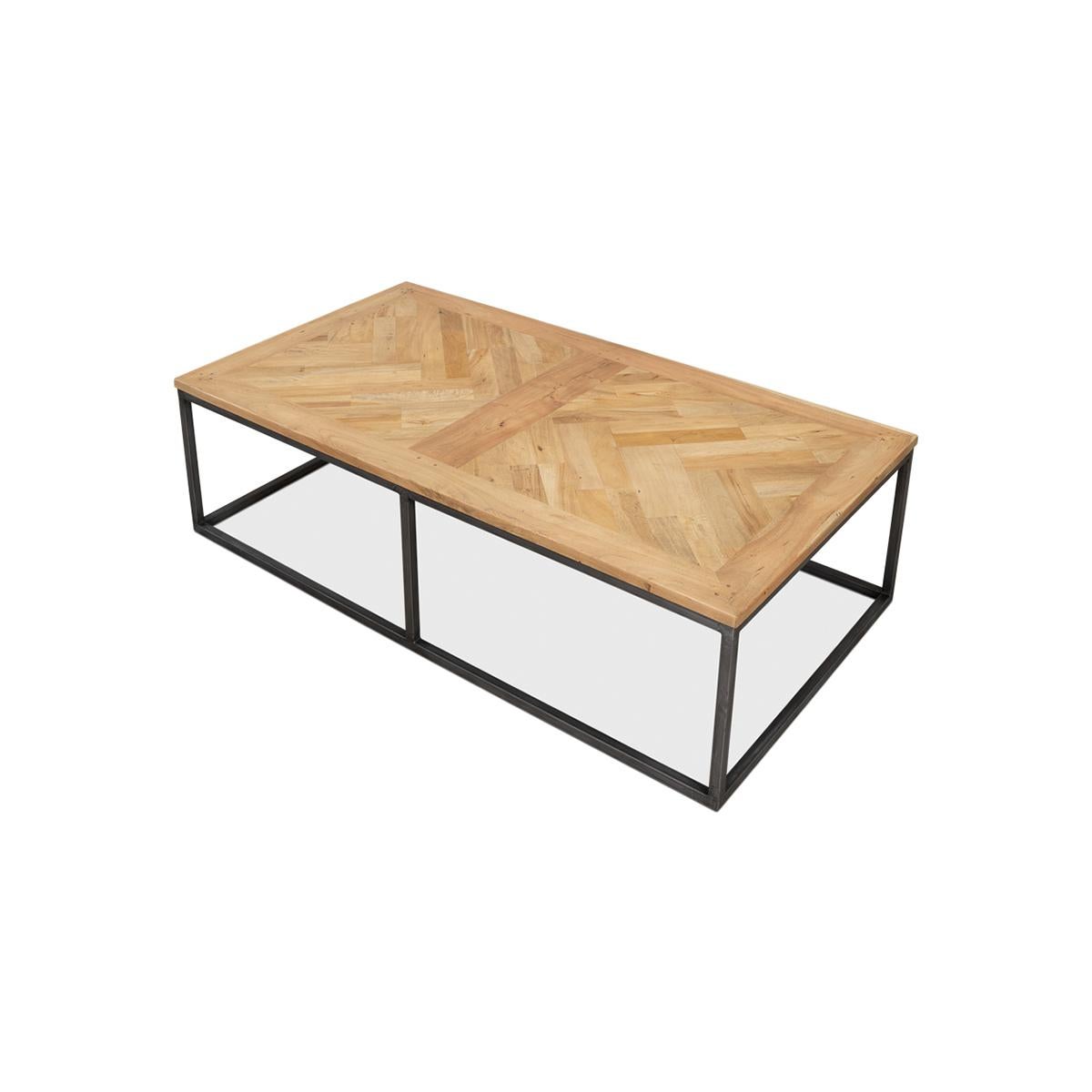 Parquet Industrial Coffee Table In New Condition For Sale In Westwood, NJ