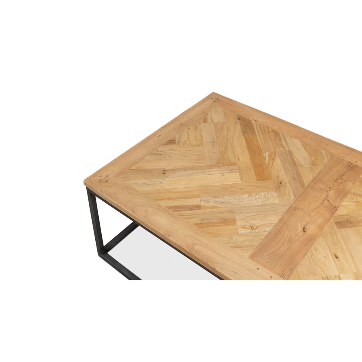 Contemporary Parquet Industrial Coffee Table For Sale