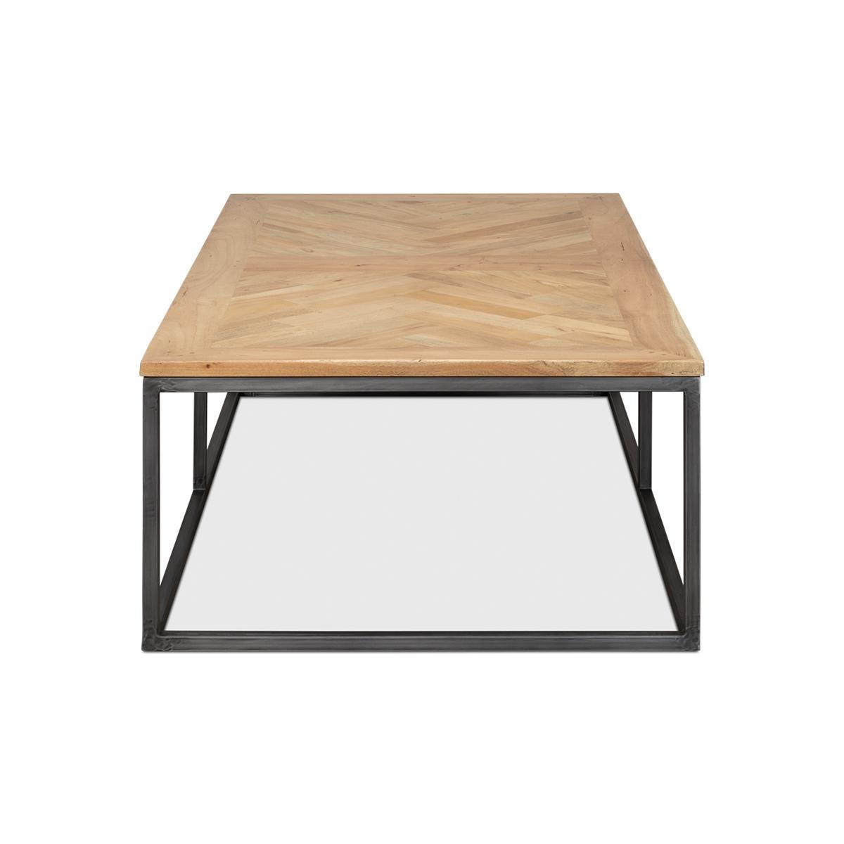 Parquet Industrial Coffee Table For Sale 1
