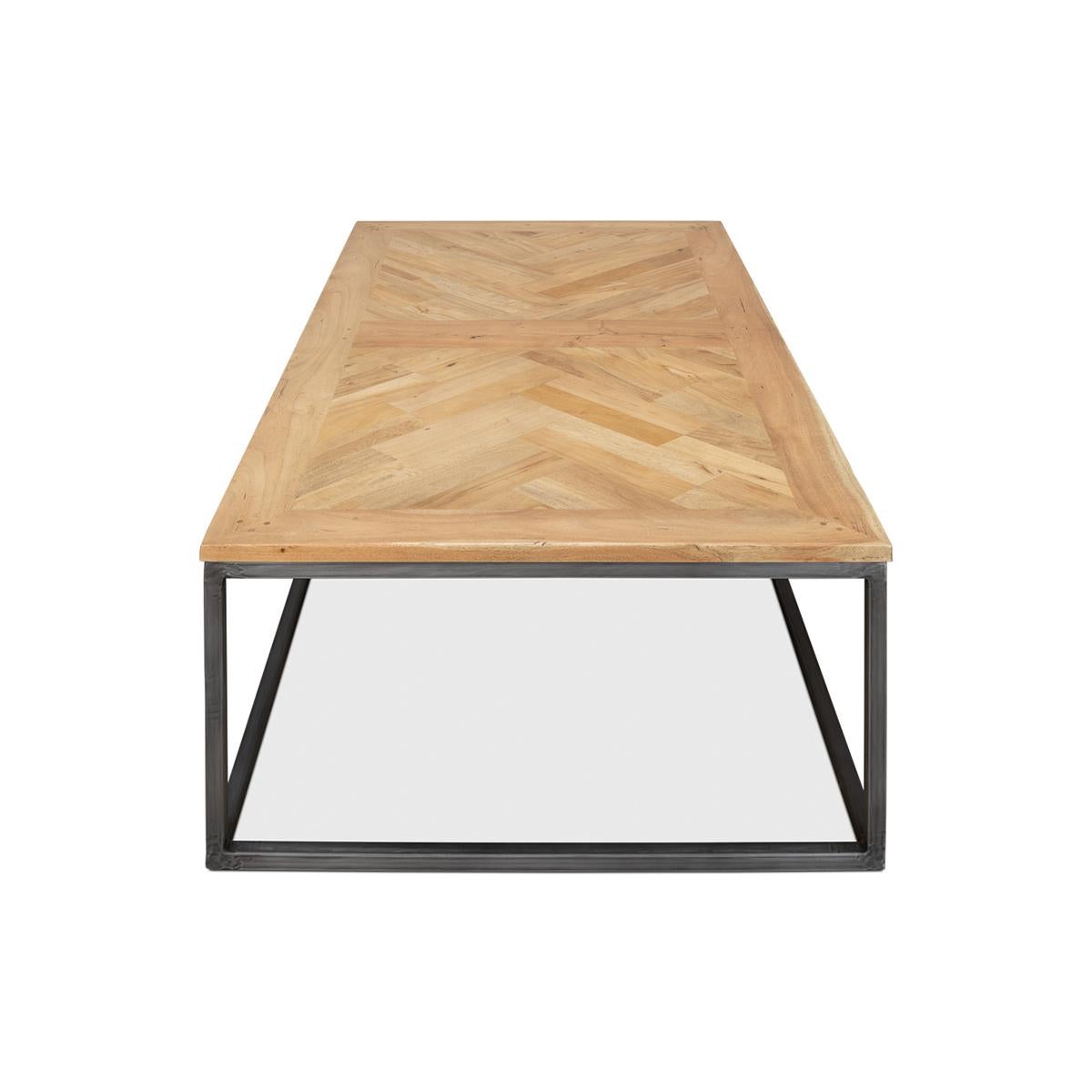 Parquet Industrial Coffee Table For Sale 2