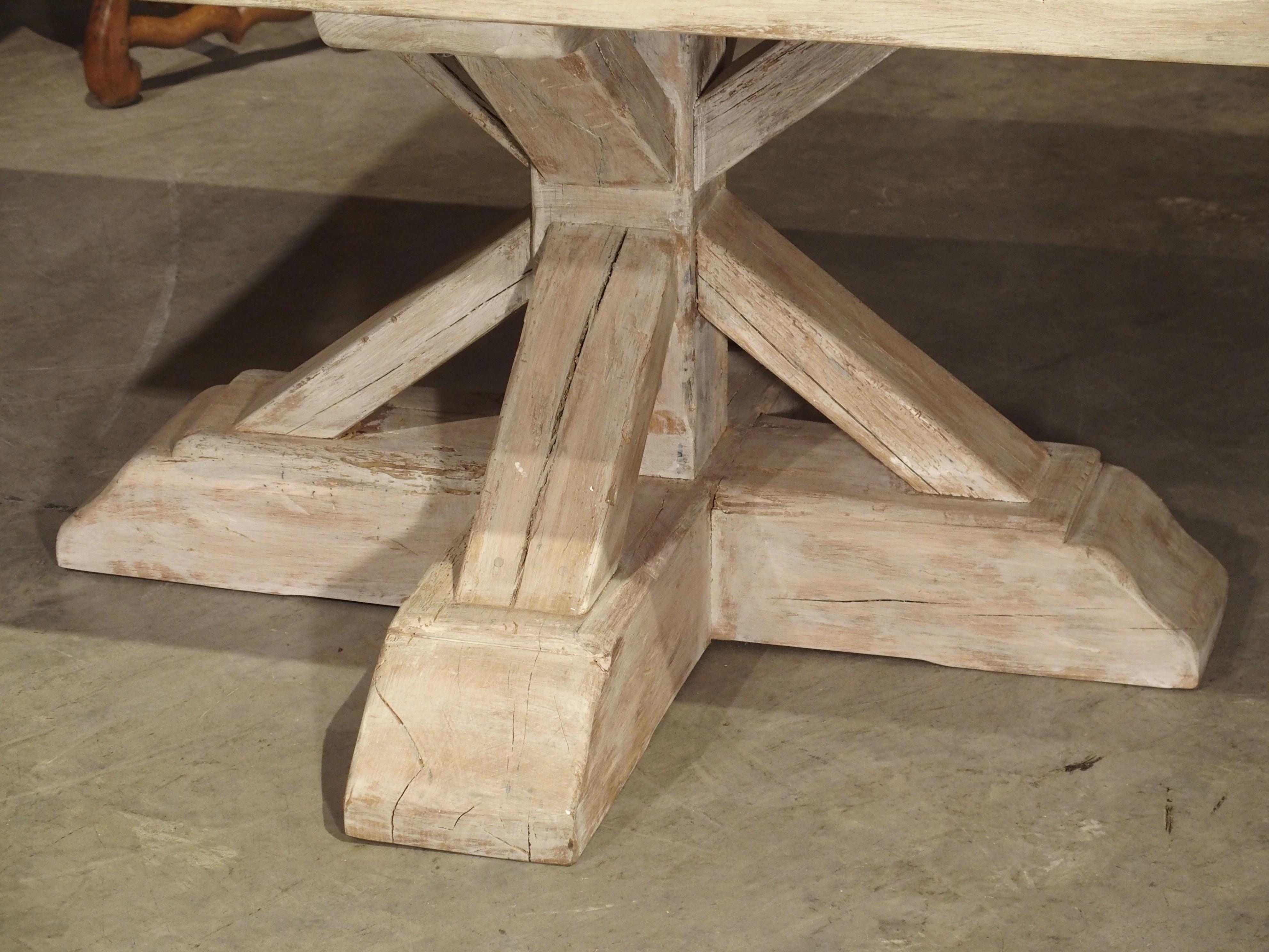 Parquet Top Pedestal Table from France in Whitewashed Oak 1