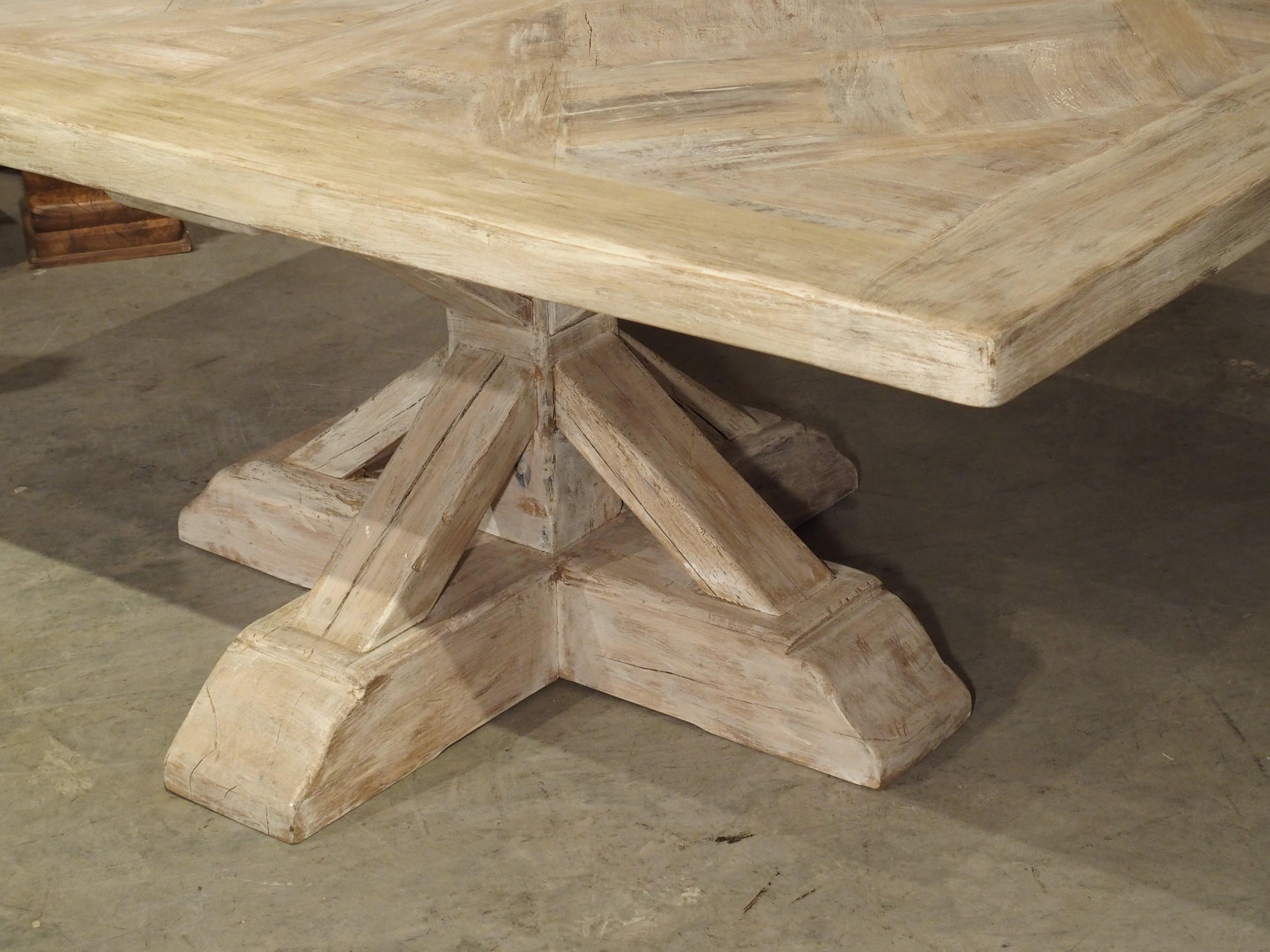 Parquet Top Pedestal Table from France in Whitewashed Oak 2