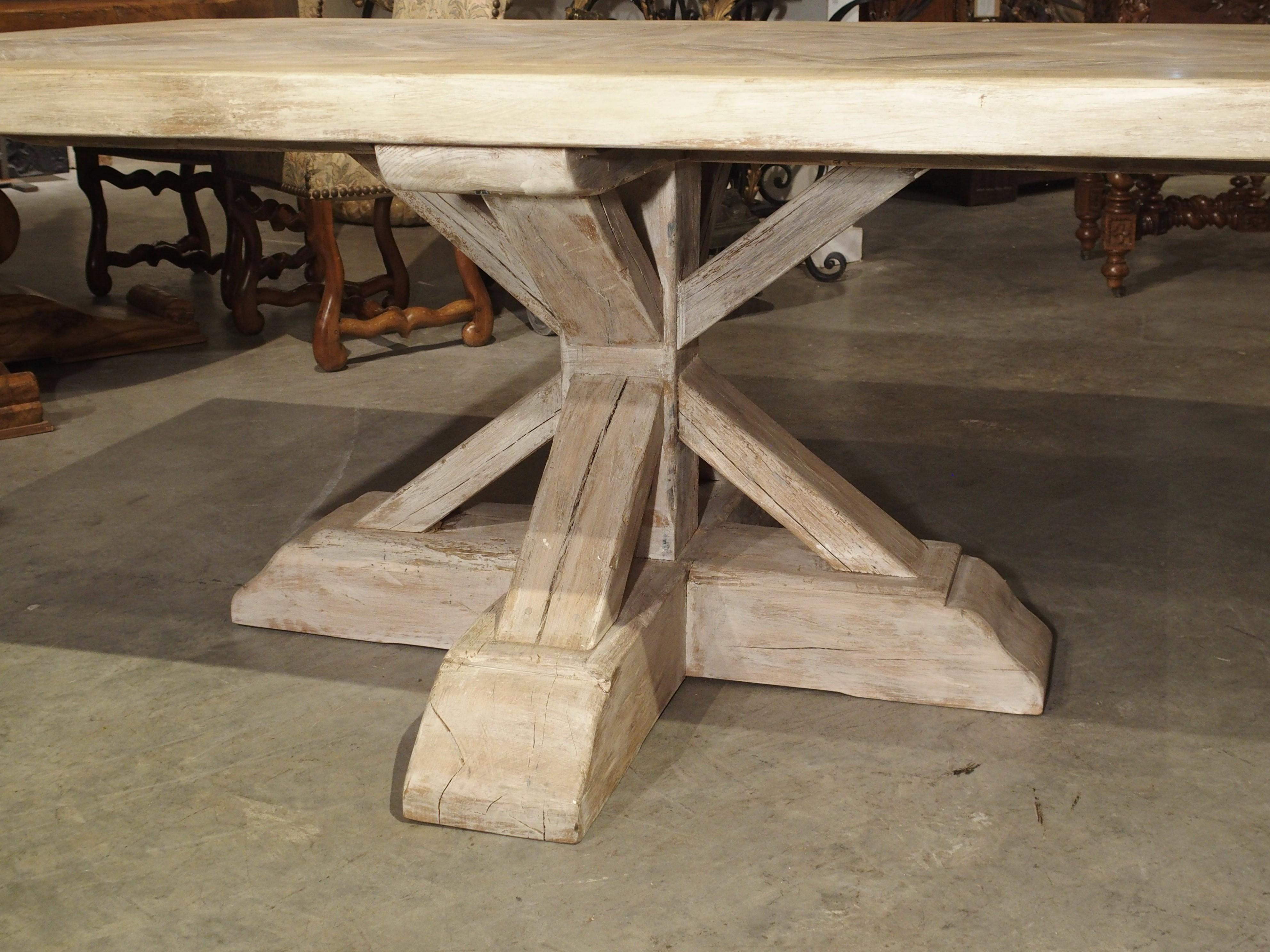 Parquet Top Pedestal Table from France in Whitewashed Oak 4