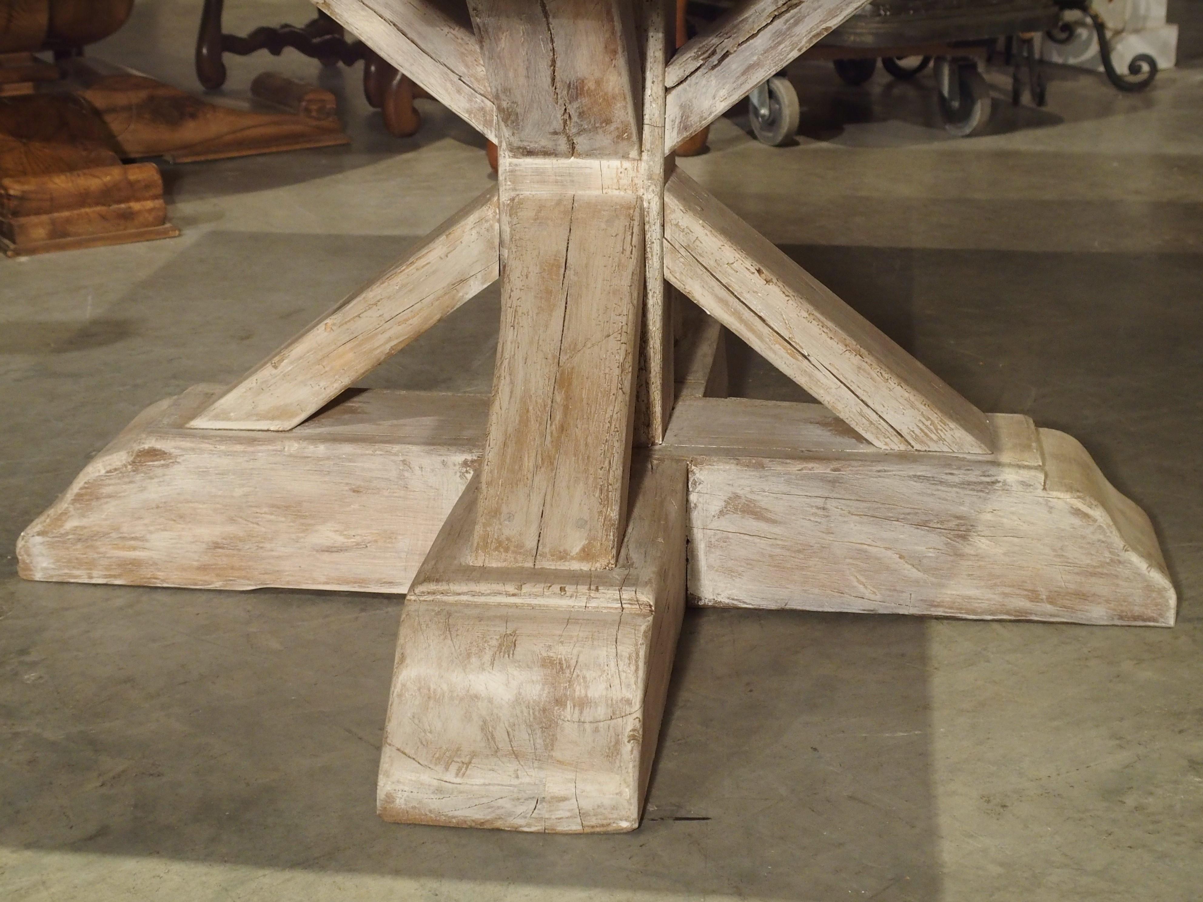 Parquet Top Pedestal Table from France in Whitewashed Oak 6