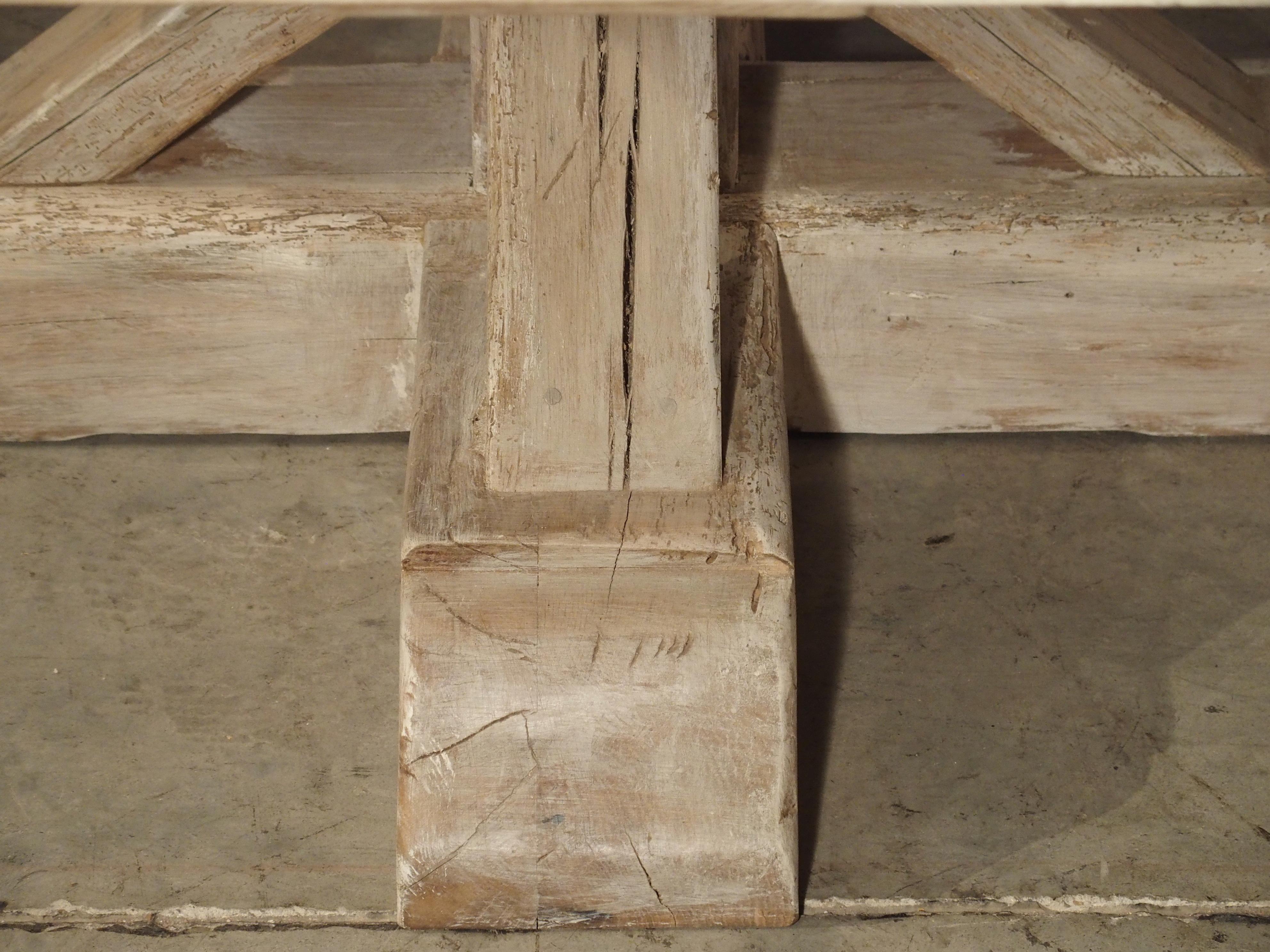 Bleached Parquet Top Pedestal Table from France in Whitewashed Oak