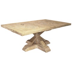Parquet Top Pedestal Table from France in Whitewashed Oak