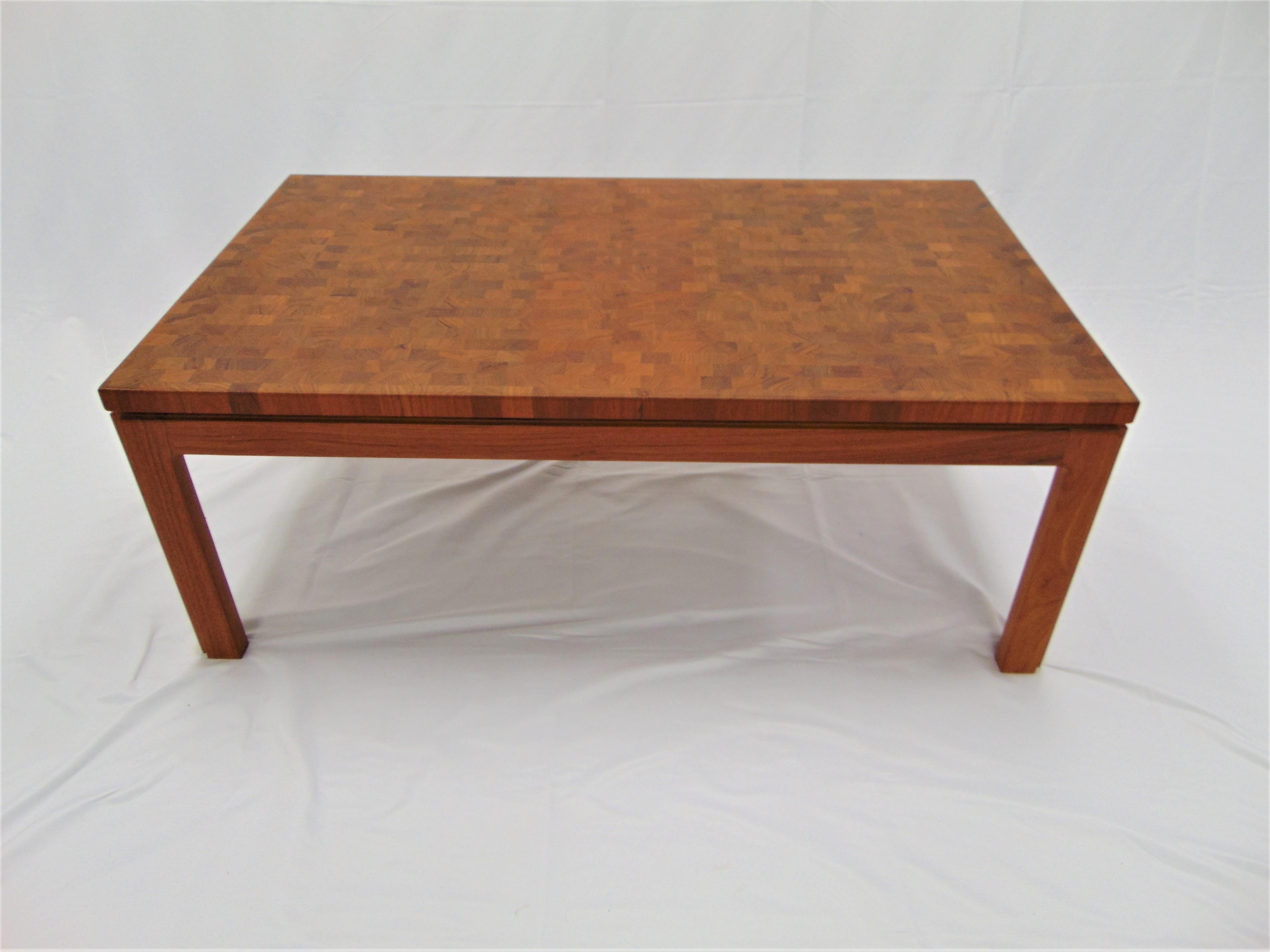 Parquetry Parquet Vintage Midcentury Teak Coffee Table by Tarm Stole For Sale