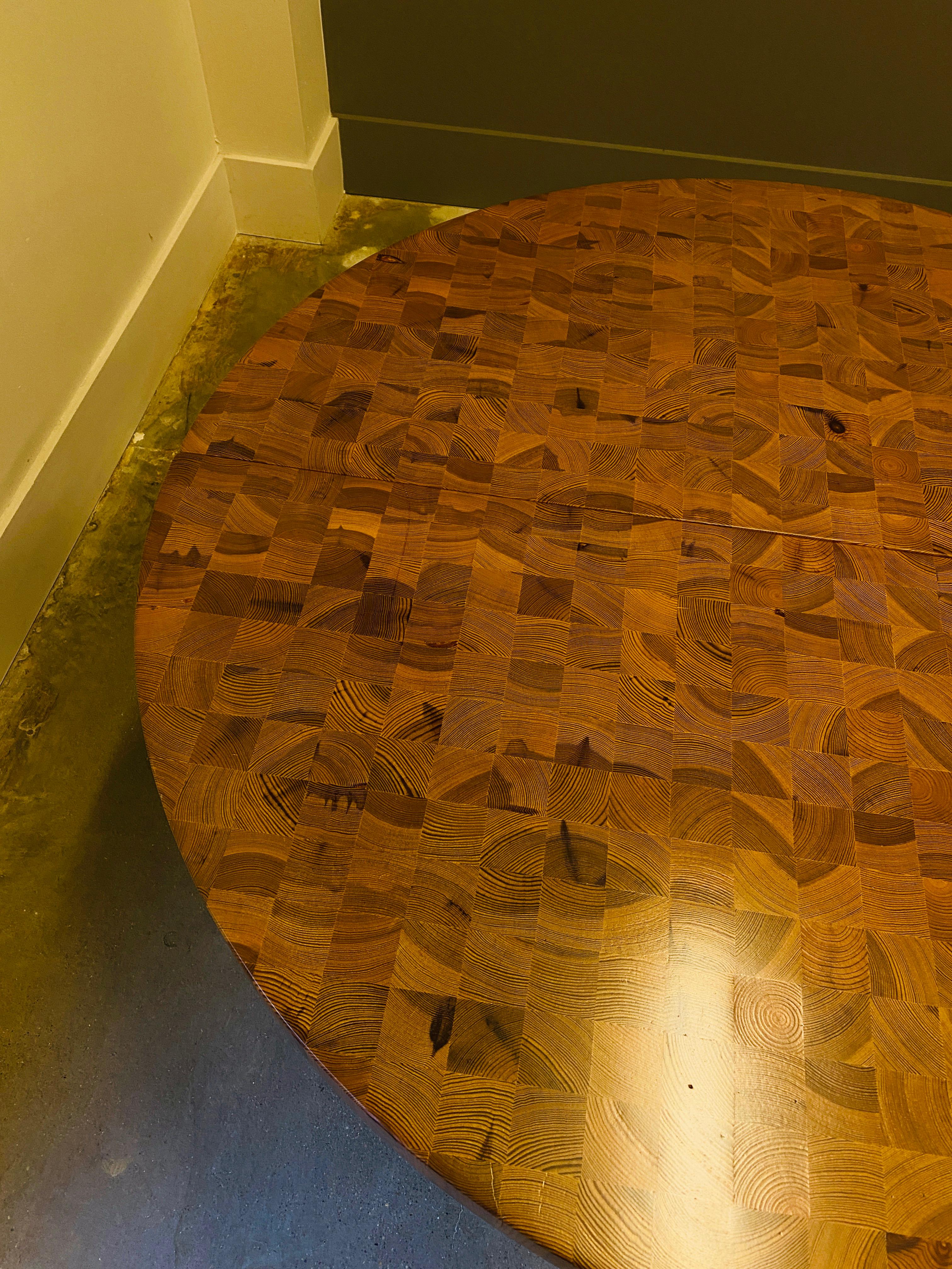 Parquet Wood Block Pine Dining Table, with Leaf, 1970s 1