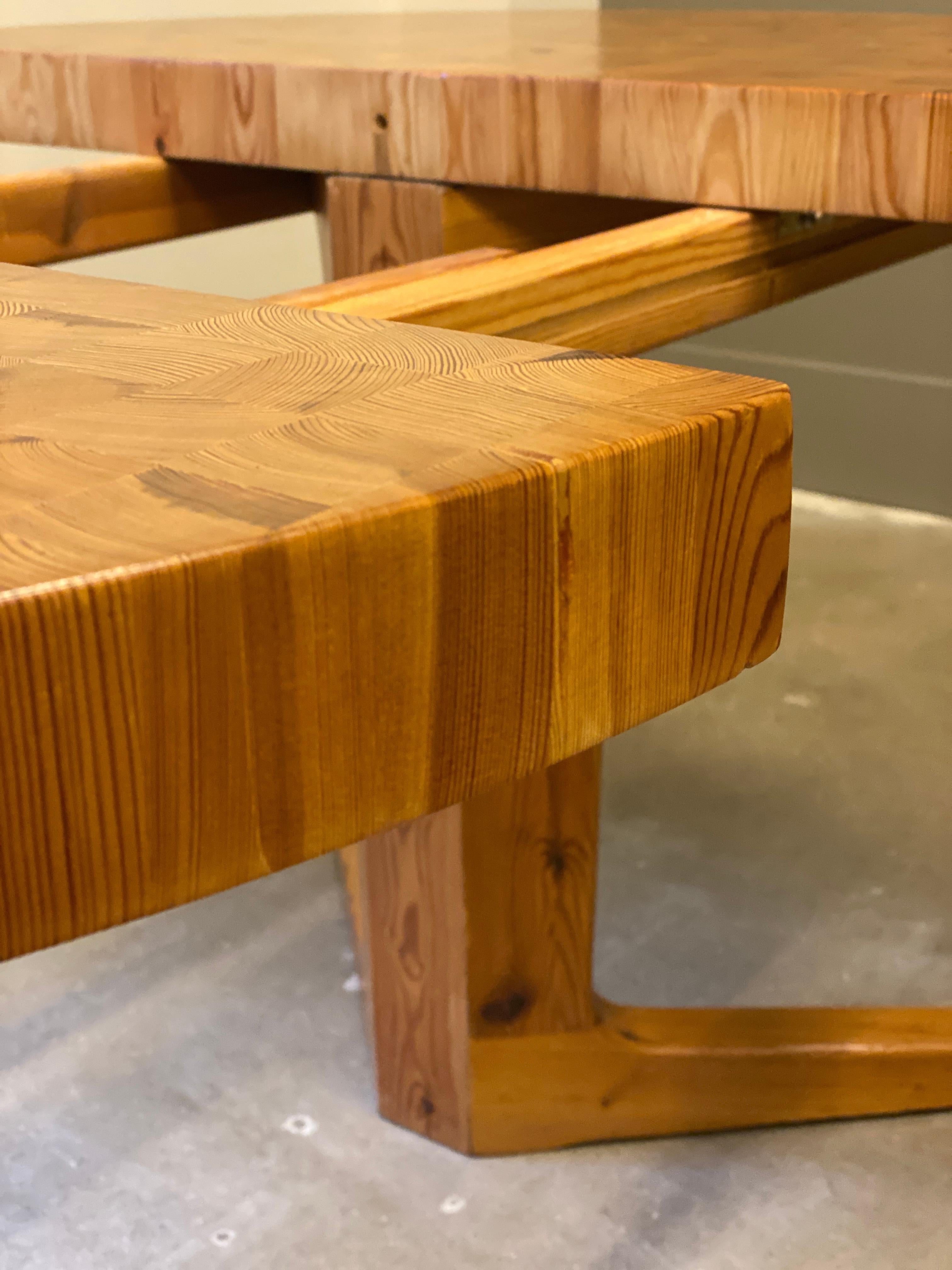 Parquet Wood Block Pine Dining Table, with Leaf, 1970s 6