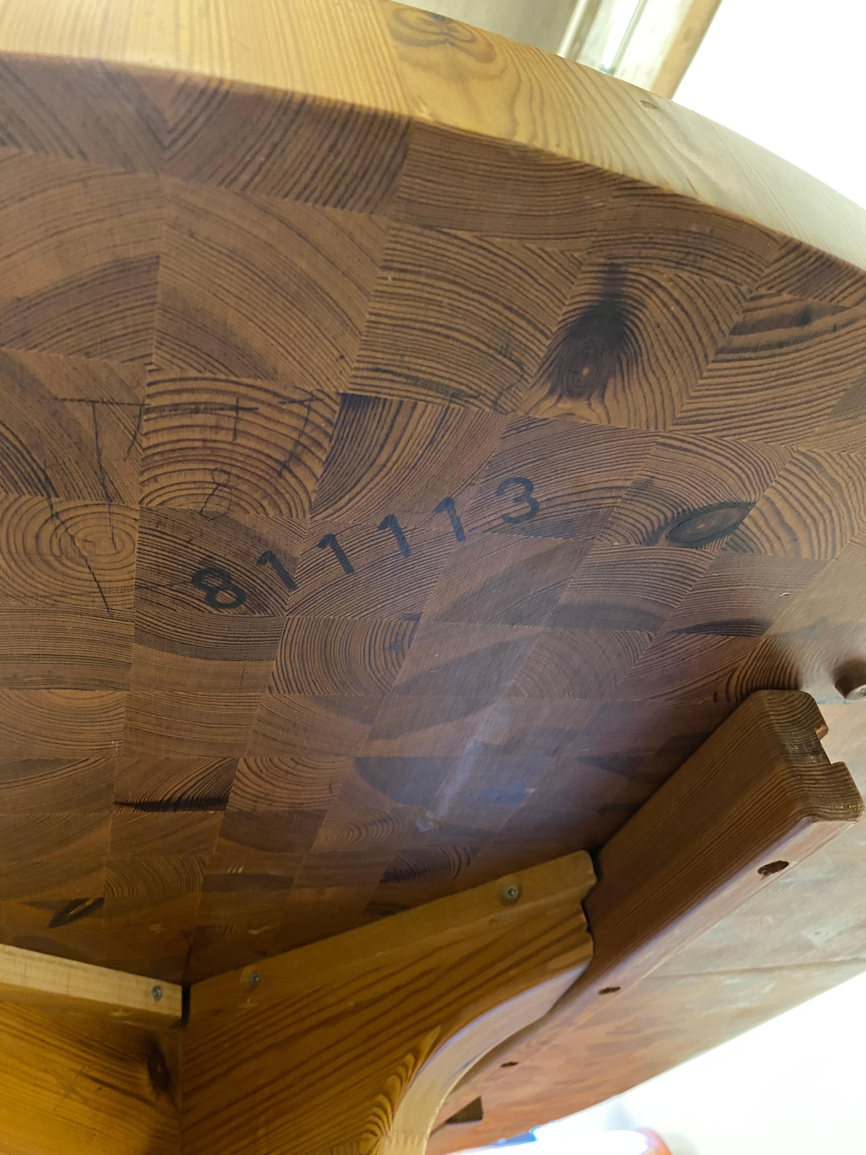 Parquet Wood Block Pine Dining Table, with Leaf, 1970s 10