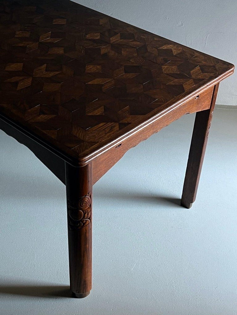 Parquetry Carved Oak Dining Table, Netherlands For Sale at 1stDibs