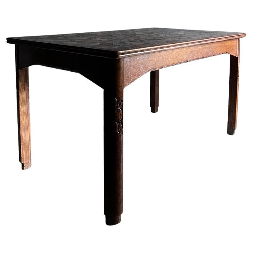 Parquetry Carved Oak Dining Table, Netherlands For Sale