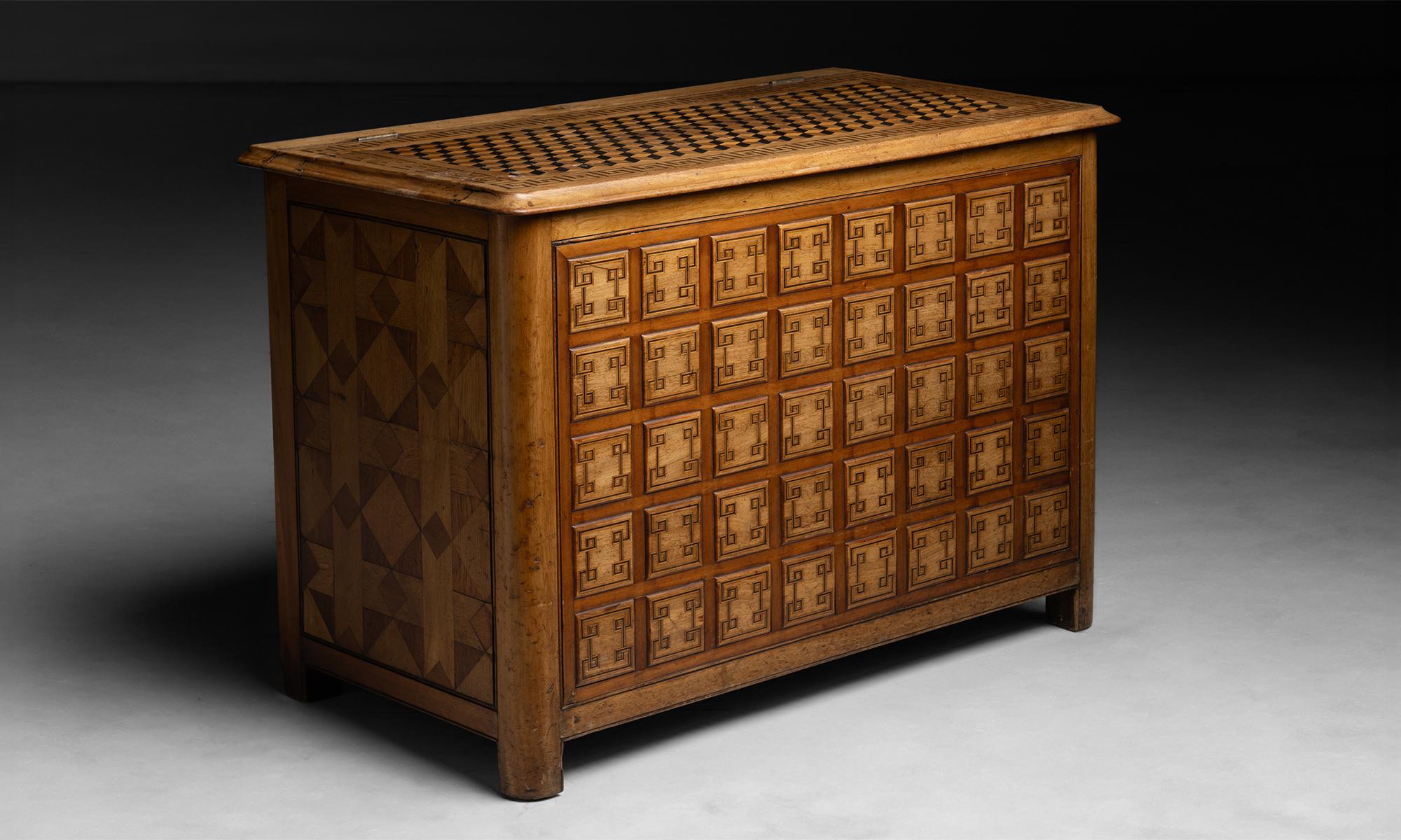 Parquetry Chest

France circa 1890

Inlaid parquetry trunk with door on top.

44”w x 23.25”d x 31”h