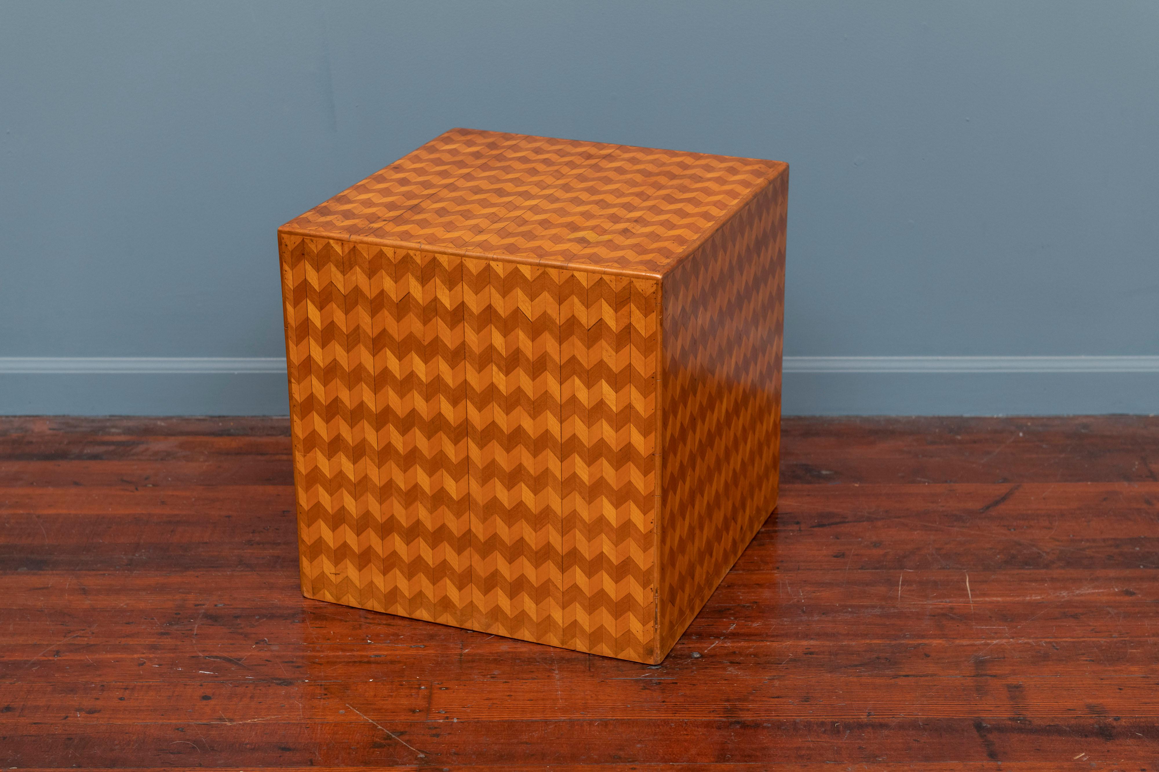 Italian Parquetry Cube Form Side Table