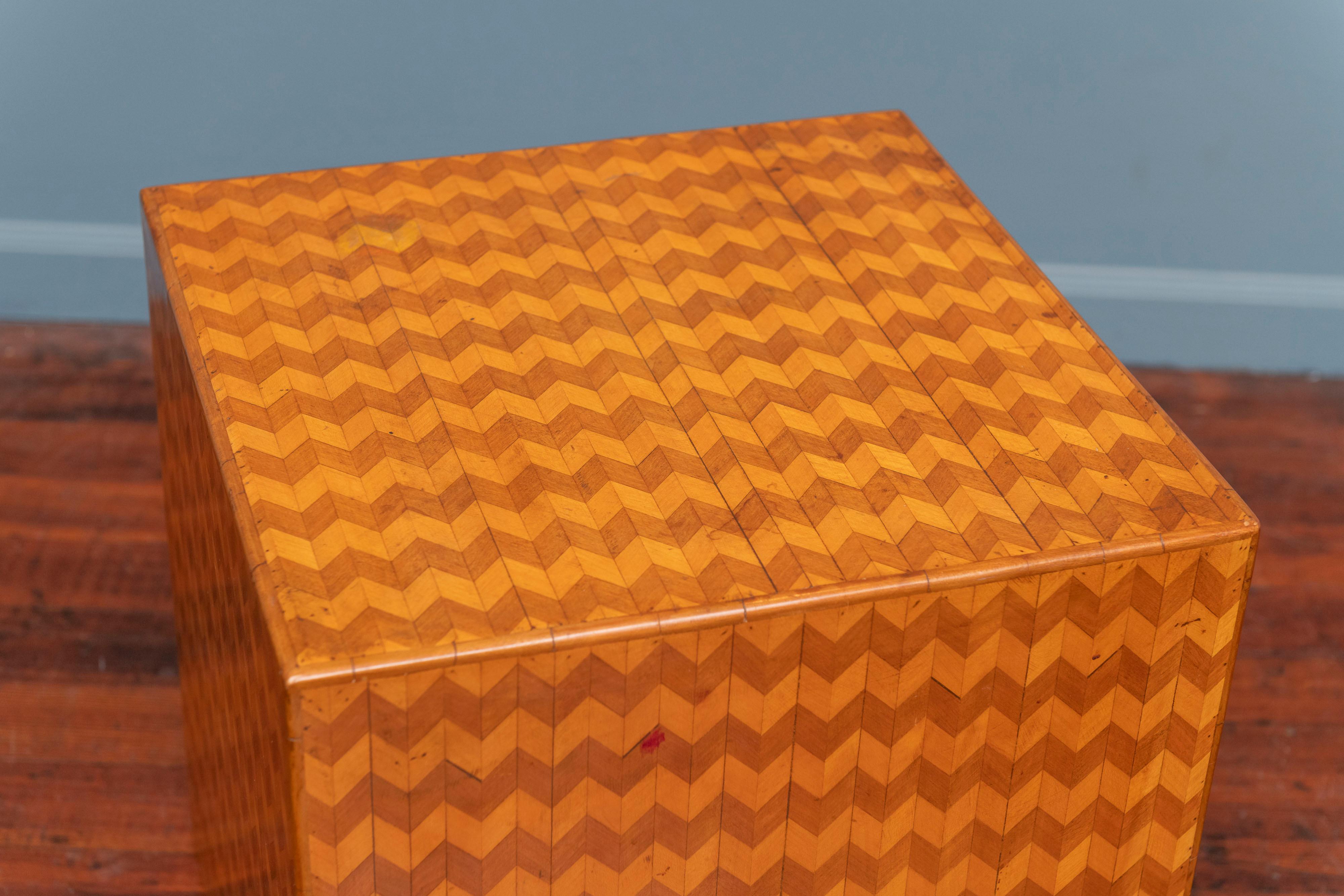Late 20th Century Parquetry Cube Form Side Table