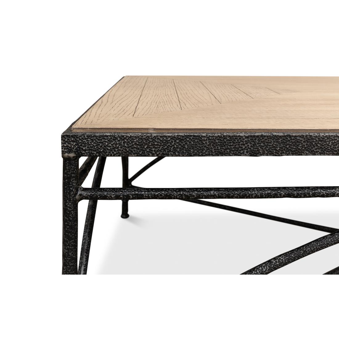 Parquetry Industrial Coffee Table For Sale 4