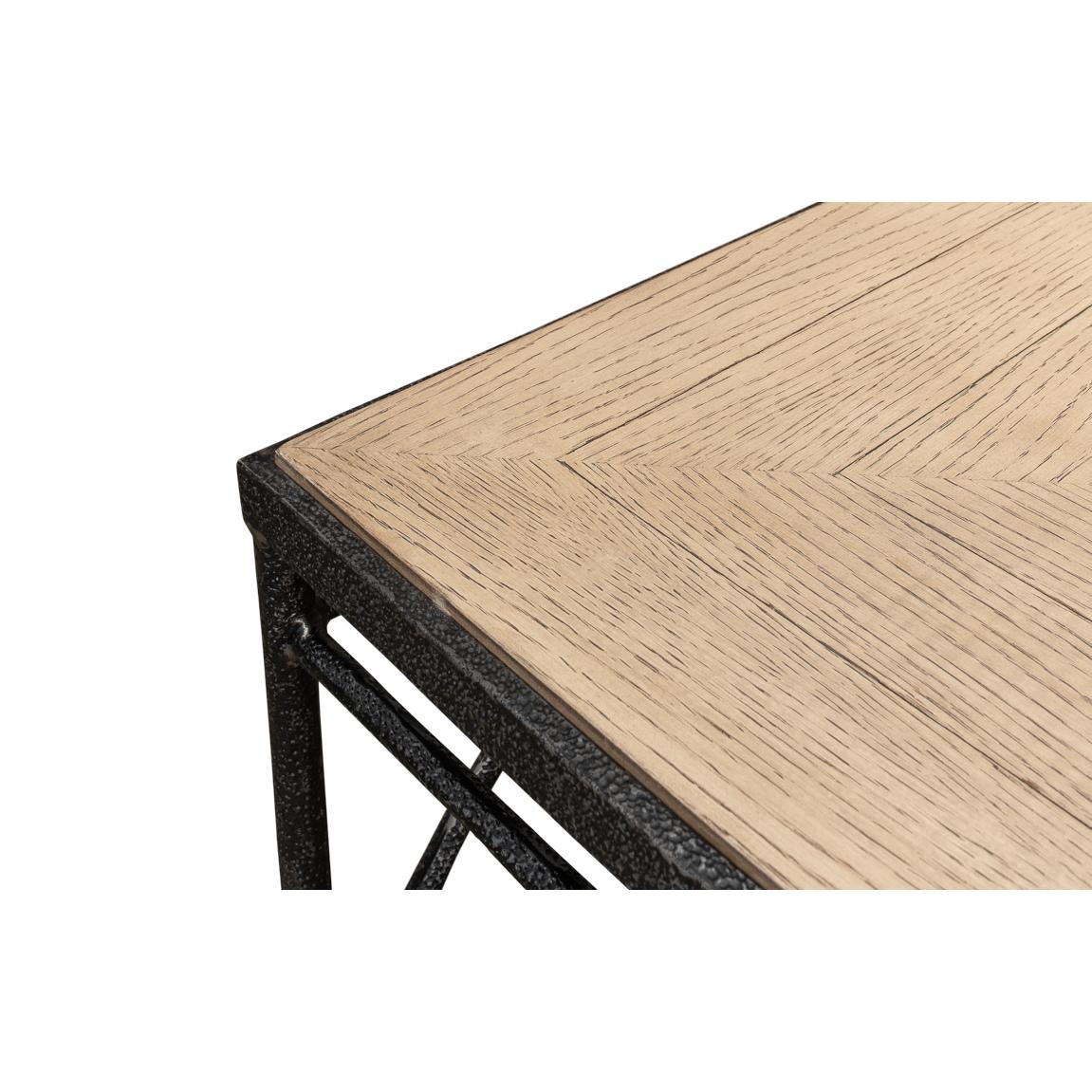 Contemporary Parquetry Industrial Coffee Table For Sale
