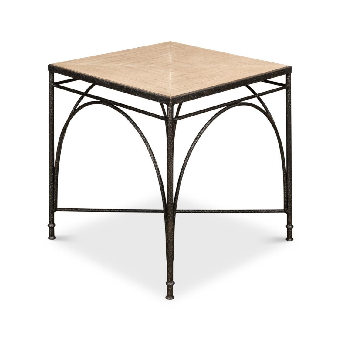 Asian Parquetry Industrial End Table For Sale