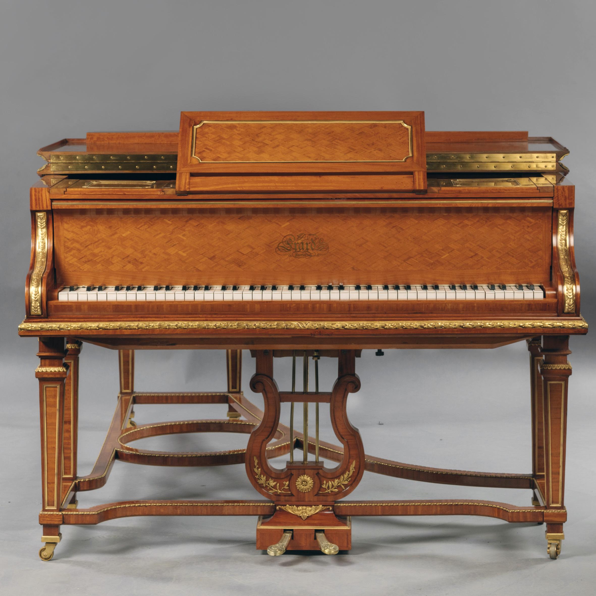 French Parquetry Inlaid Piano by François Linke For Sale