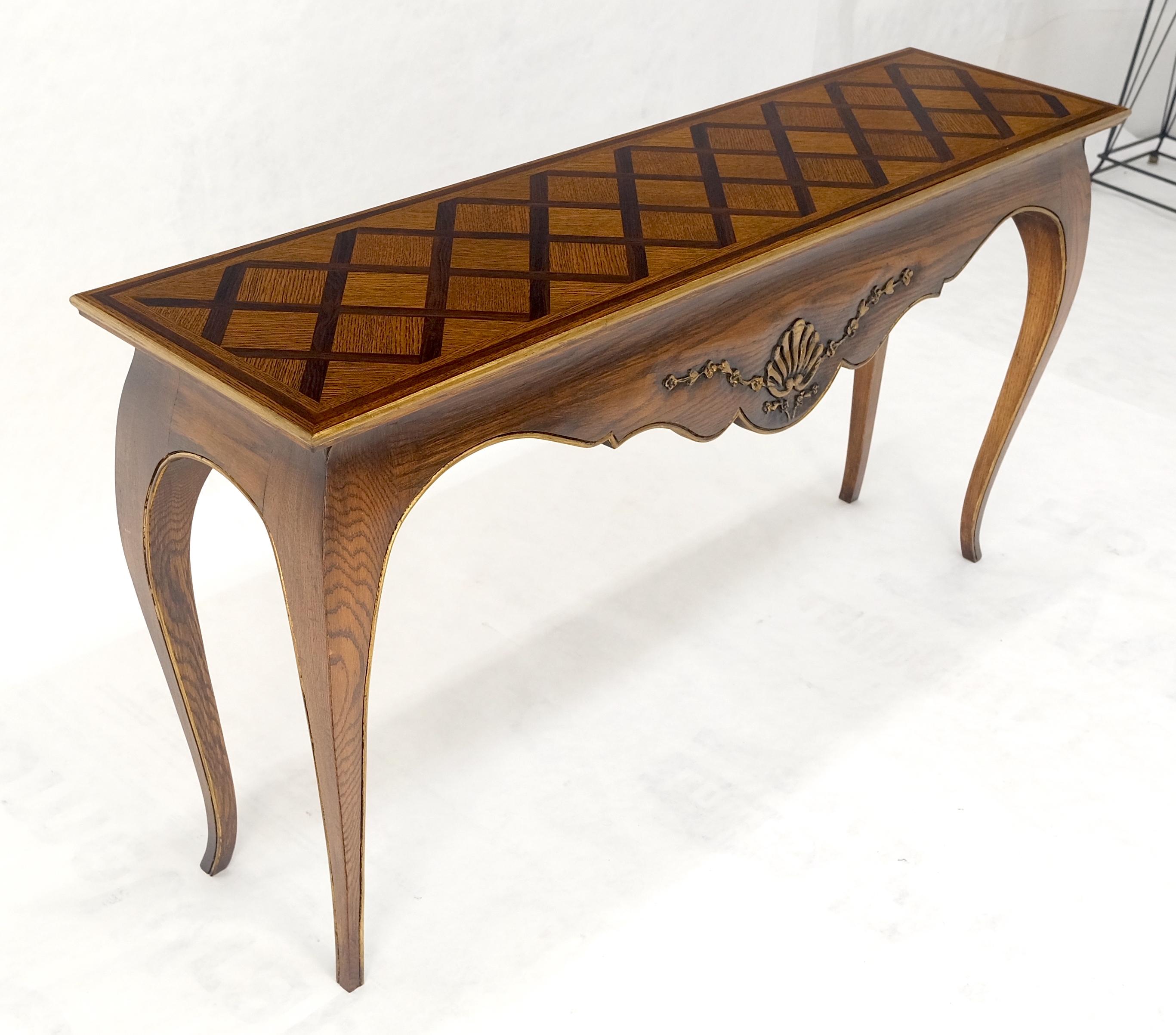 Parquetry Inlay Top Cabriole Leg Scallop Ornament Chestnut Console Sofa Table For Sale 3