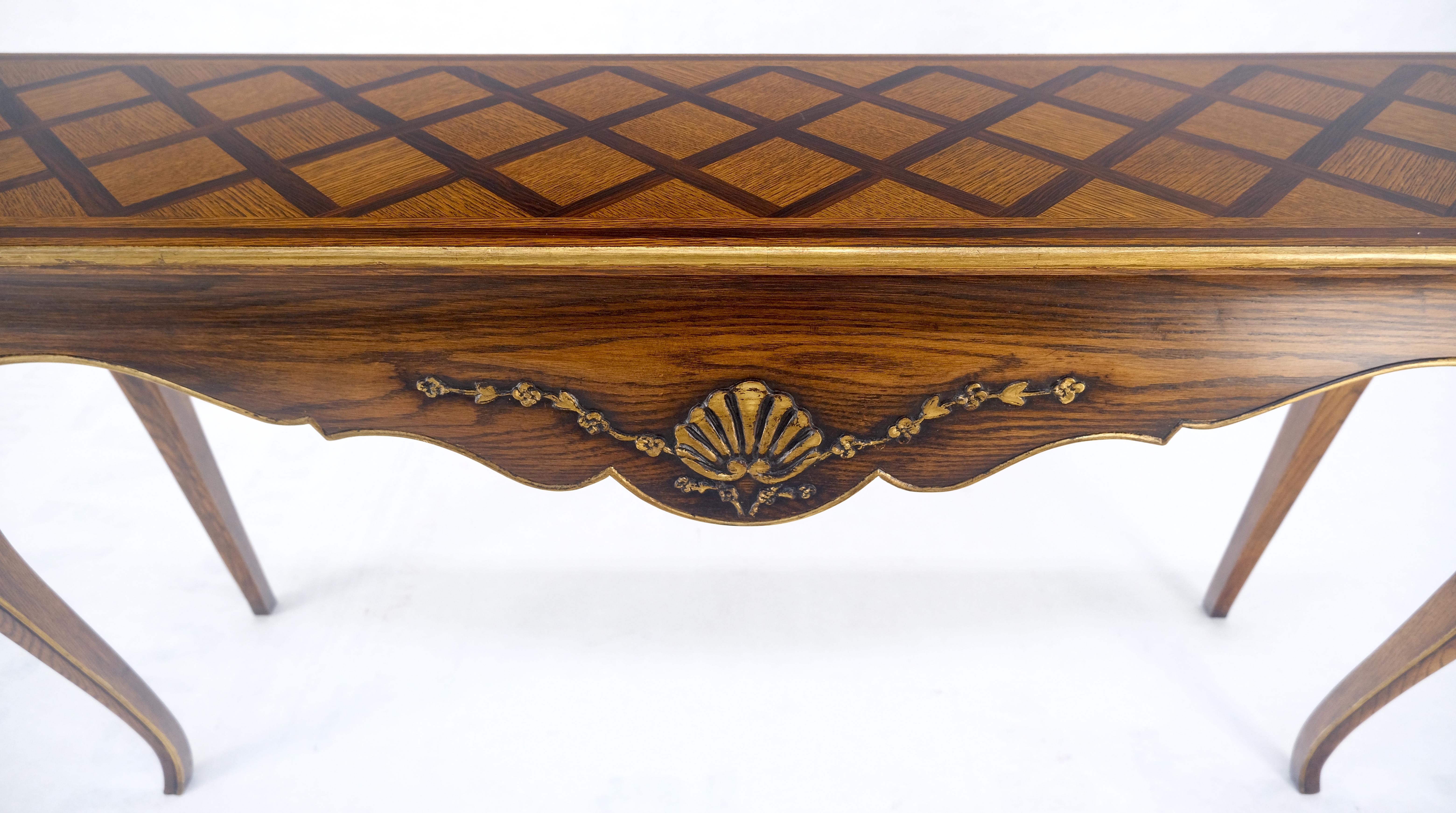 French Provincial Parquetry Inlay Top Cabriole Leg Scallop Ornament Chestnut Console Sofa Table For Sale