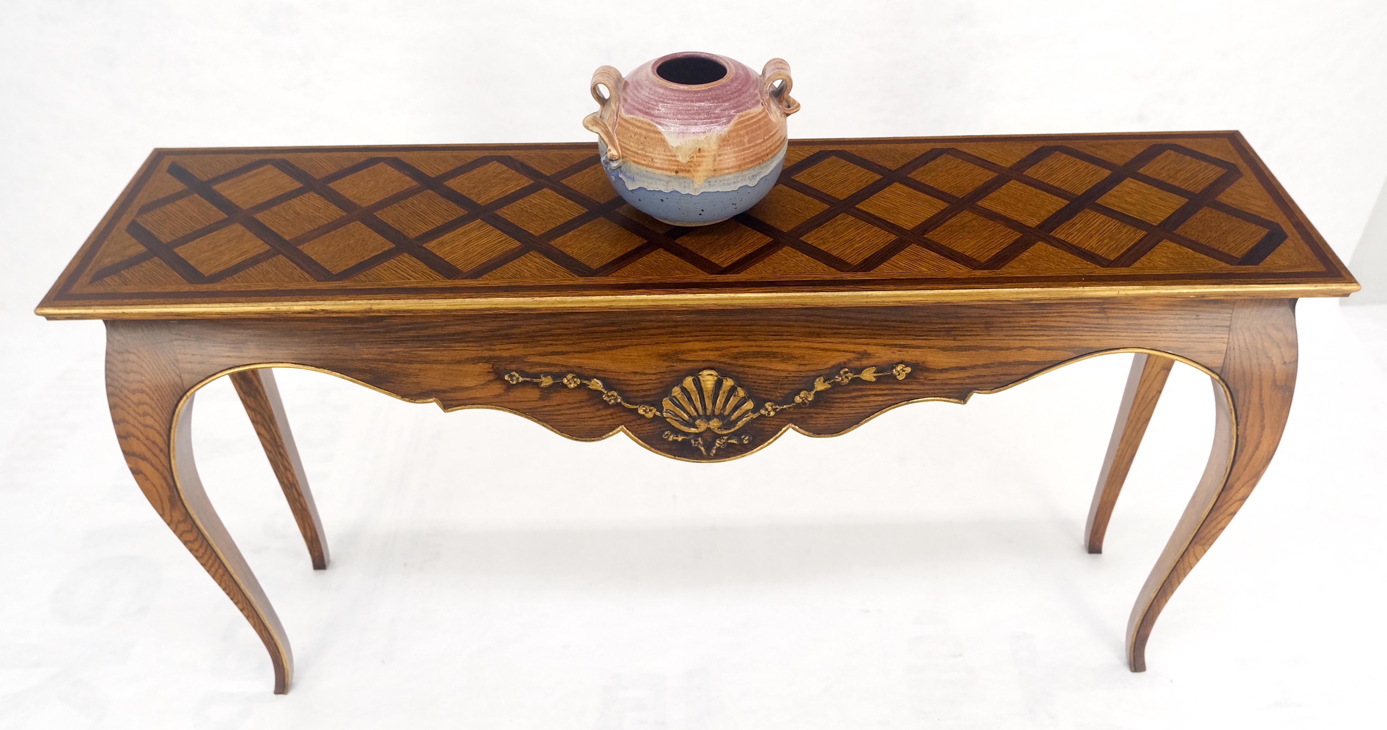 Lacquered Parquetry Inlay Top Cabriole Leg Scallop Ornament Chestnut Console Sofa Table For Sale