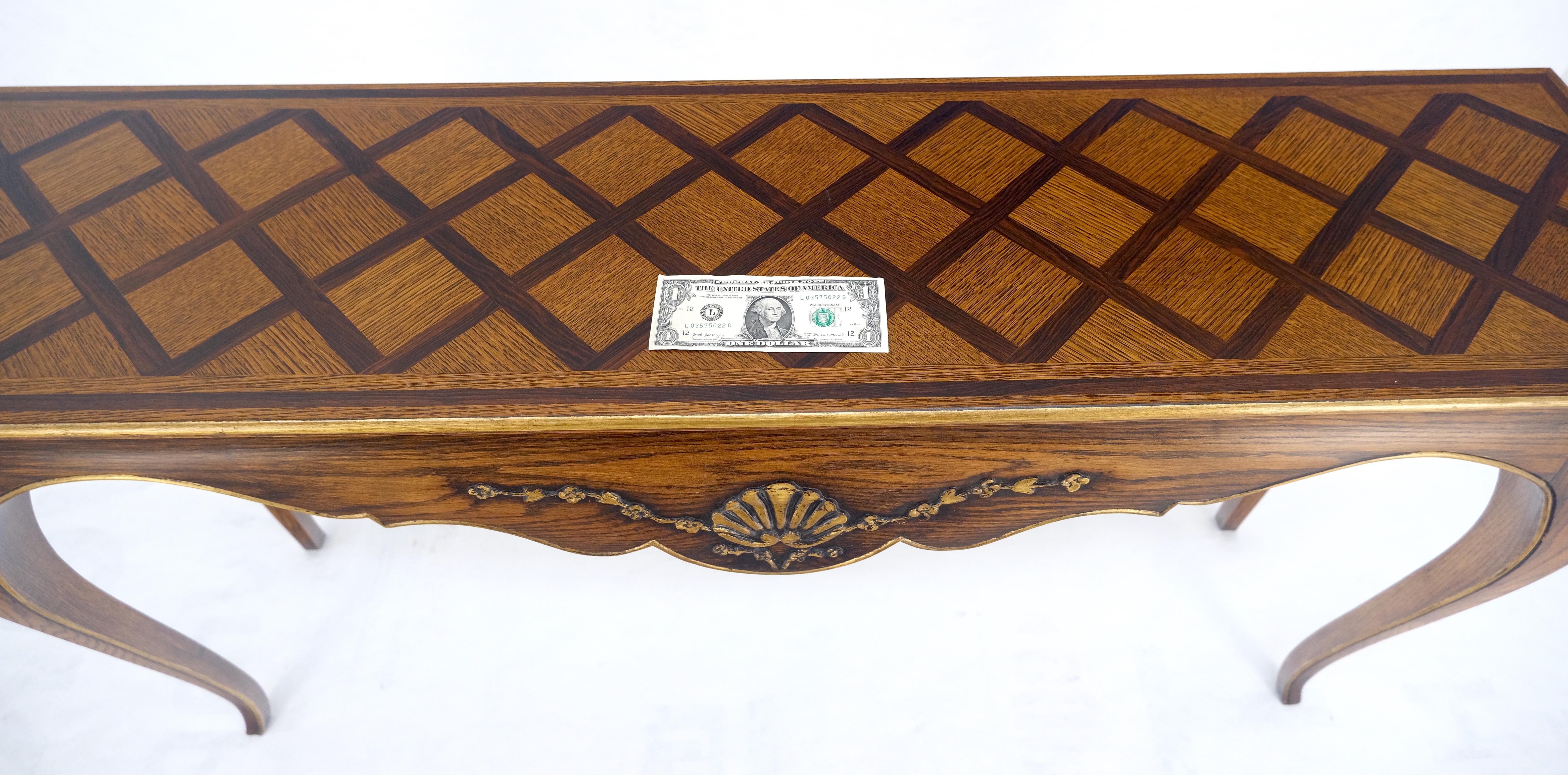Parquetry Inlay Top Cabriole Leg Scallop Ornament Chestnut Console Sofa Table In Excellent Condition For Sale In Rockaway, NJ