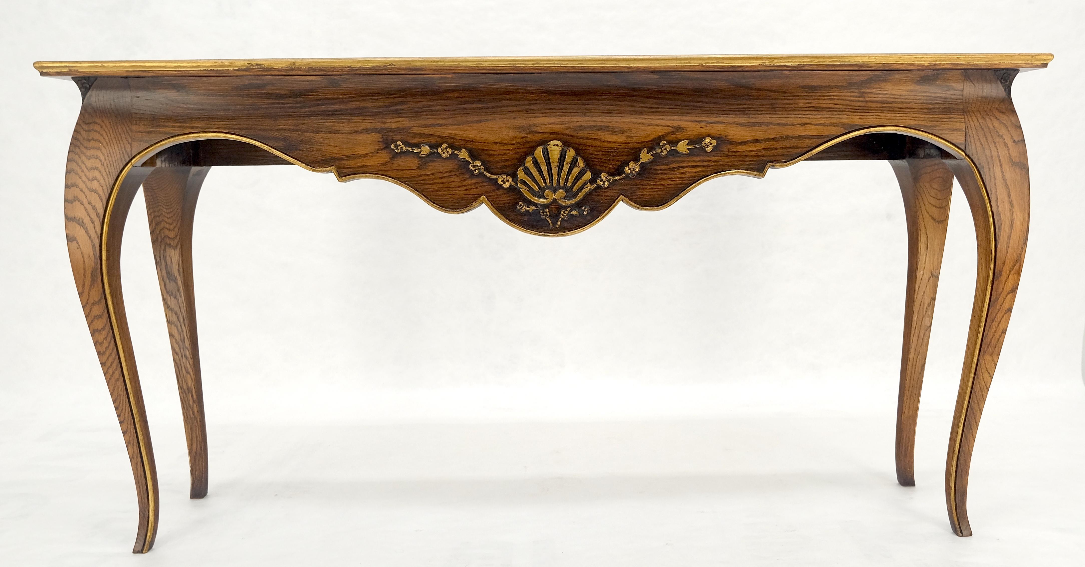 20th Century Parquetry Inlay Top Cabriole Leg Scallop Ornament Chestnut Console Sofa Table For Sale