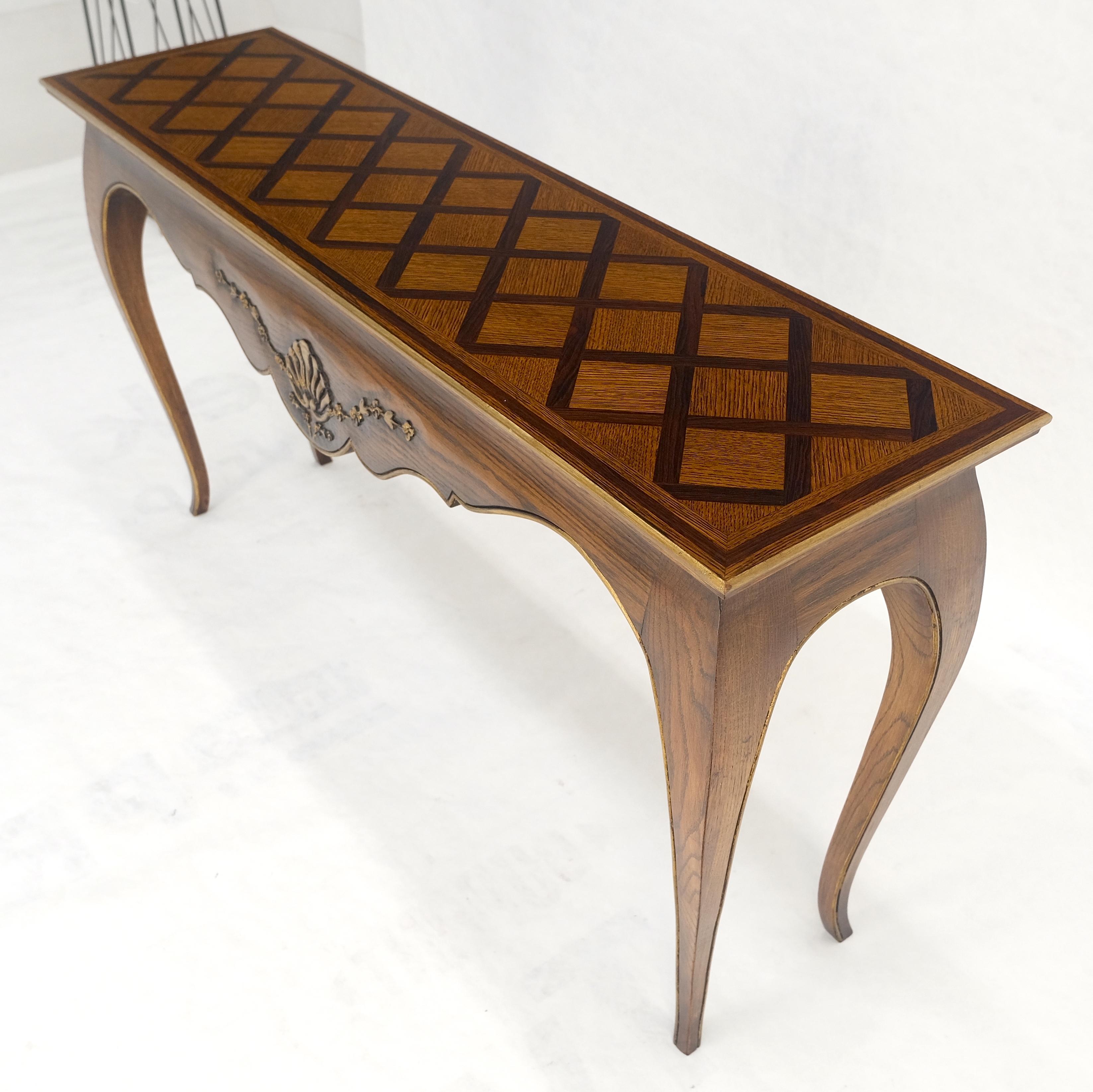 Parquetry Inlay Top Cabriole Leg Scallop Ornament Chestnut Console Sofa Table For Sale 2