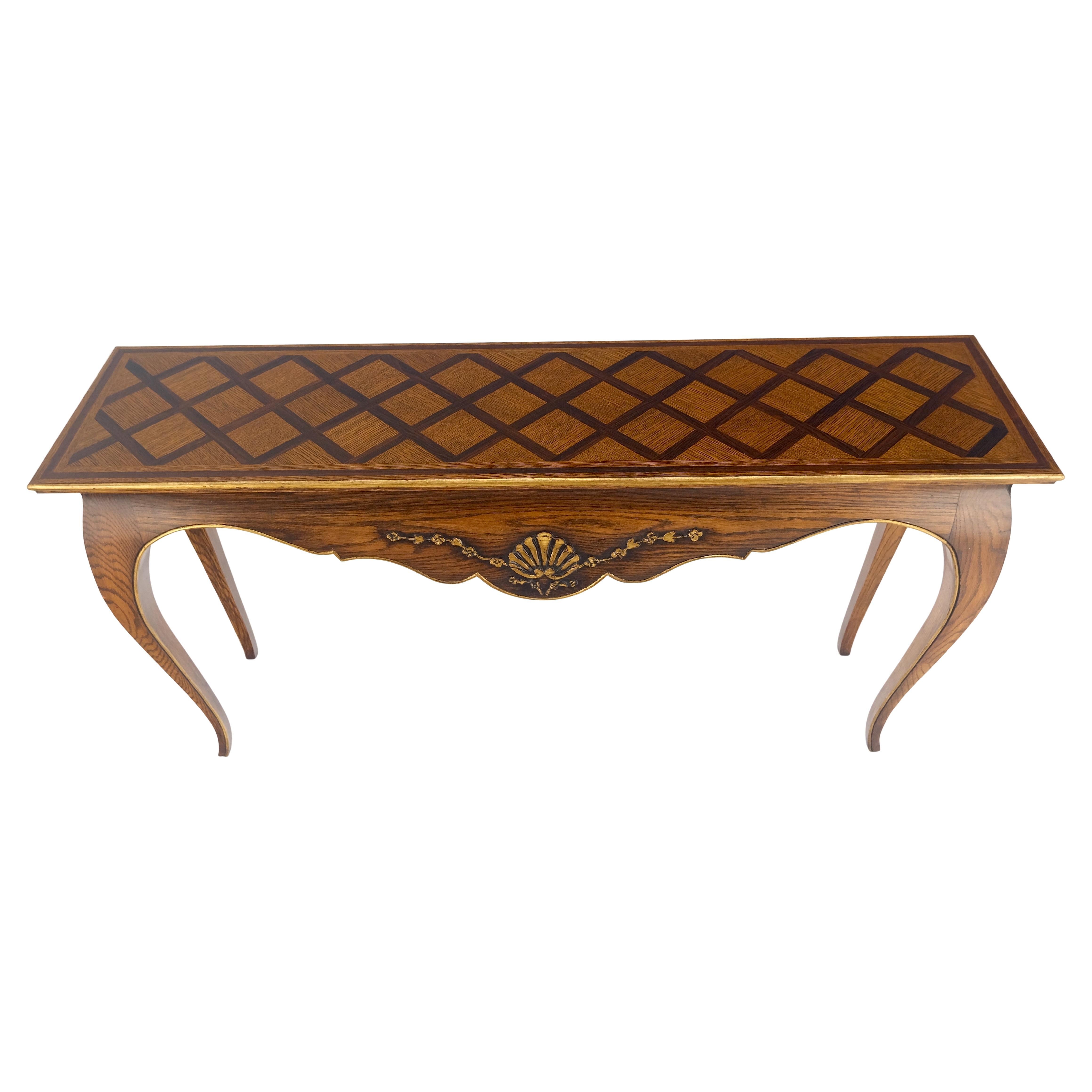 Parquetry Inlay Top Cabriole Leg Scallop Ornament Chestnut Console Sofa Table
