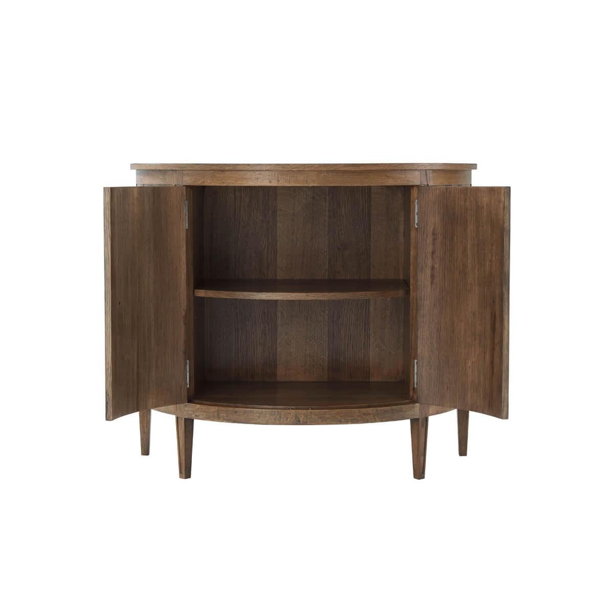 Neoclassical Parquetry Oak Demilune Cabinet