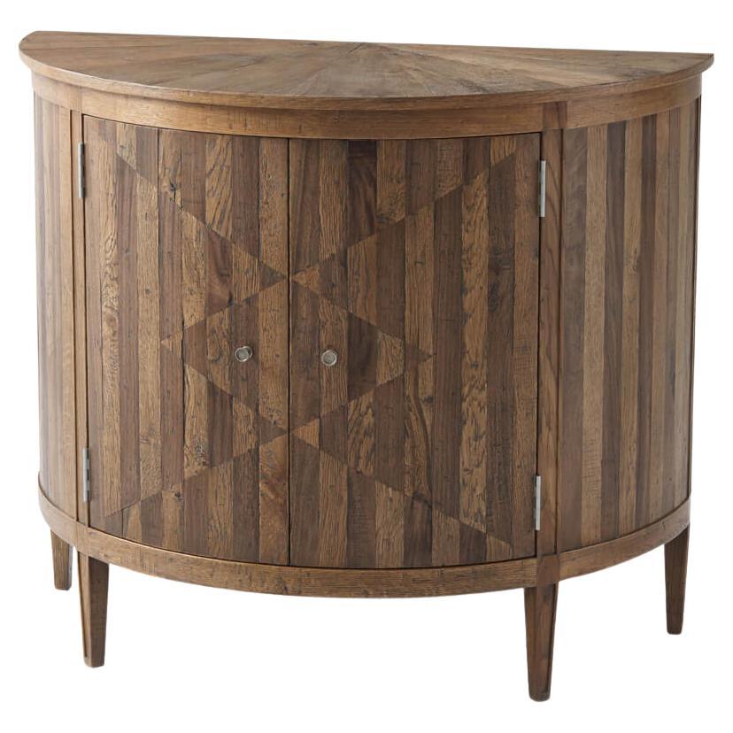 Parquetry Oak Demilune Cabinet For Sale