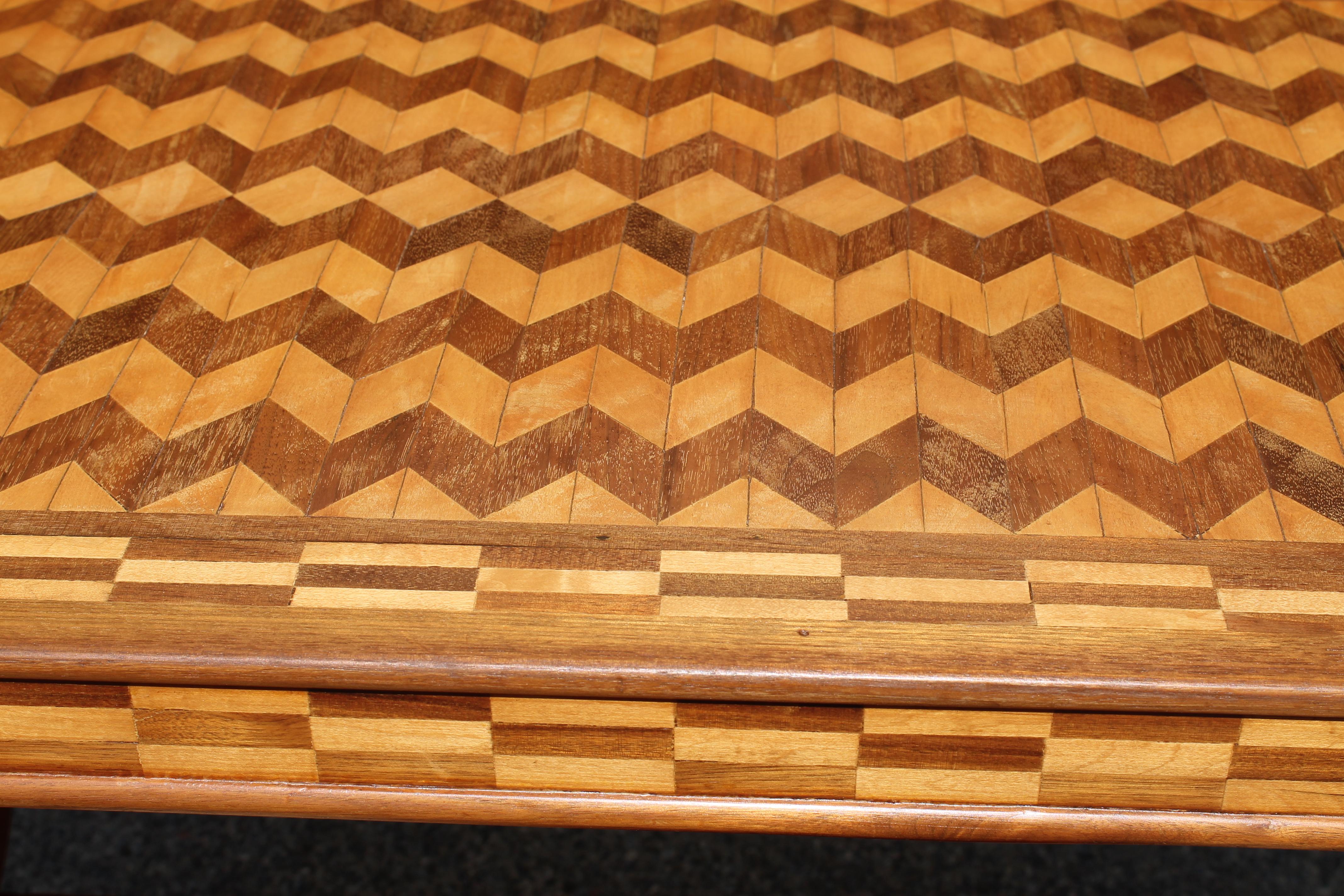 Mid-20th Century Parquetry Table with Harp/Lyre Supports For Sale