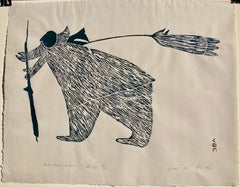 HUNTER HAULING A SEAL - IMPORTANT INUIT PRINT -