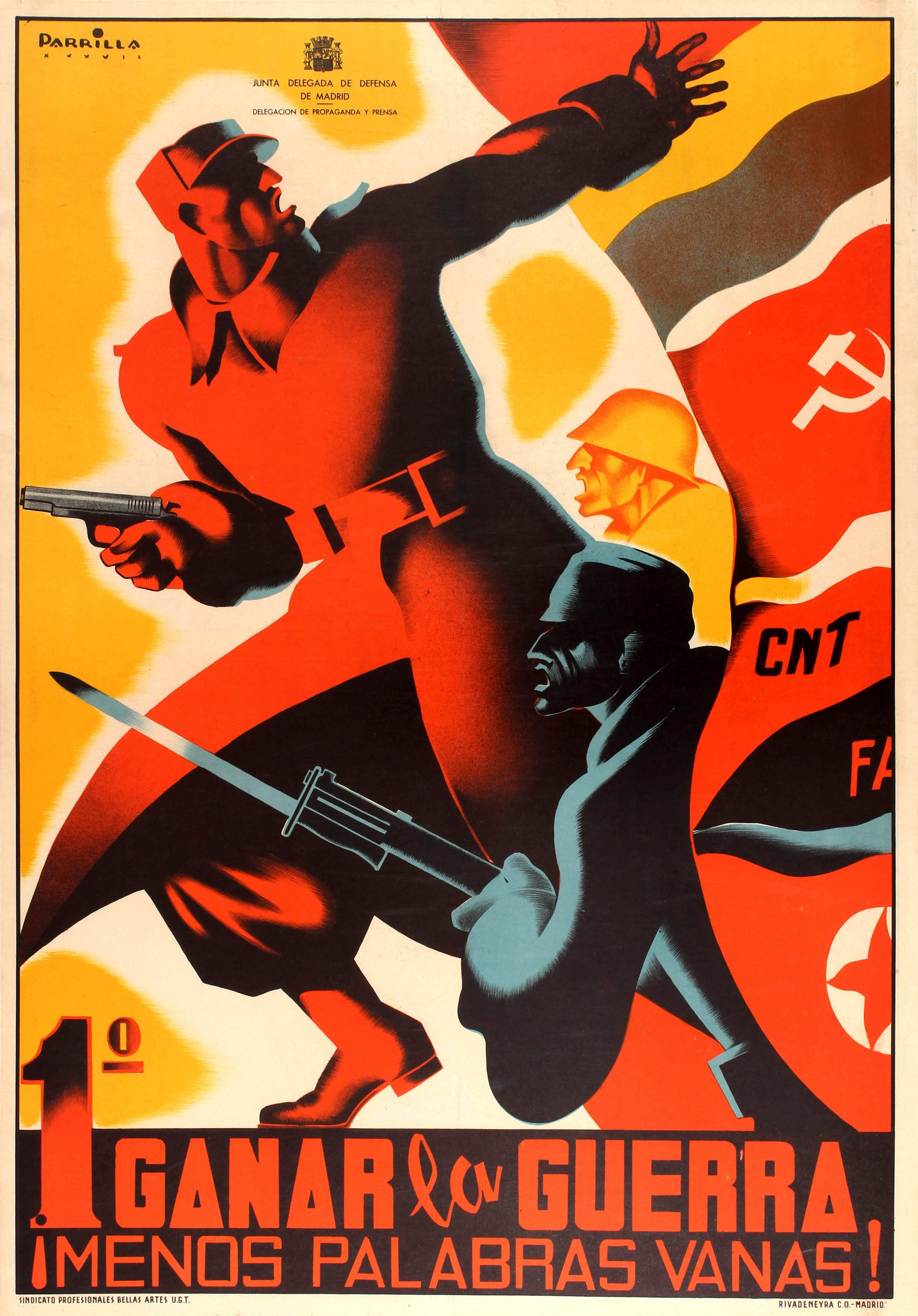 Parrilla  Print - Original Vintage Spanish Civil War Poster - First Win The War Fewer Idle Words!