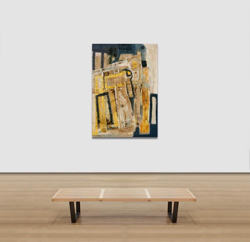 Before The People - Abstract Versus Figurative Painting with Yellow Blue Colors For Sale 1