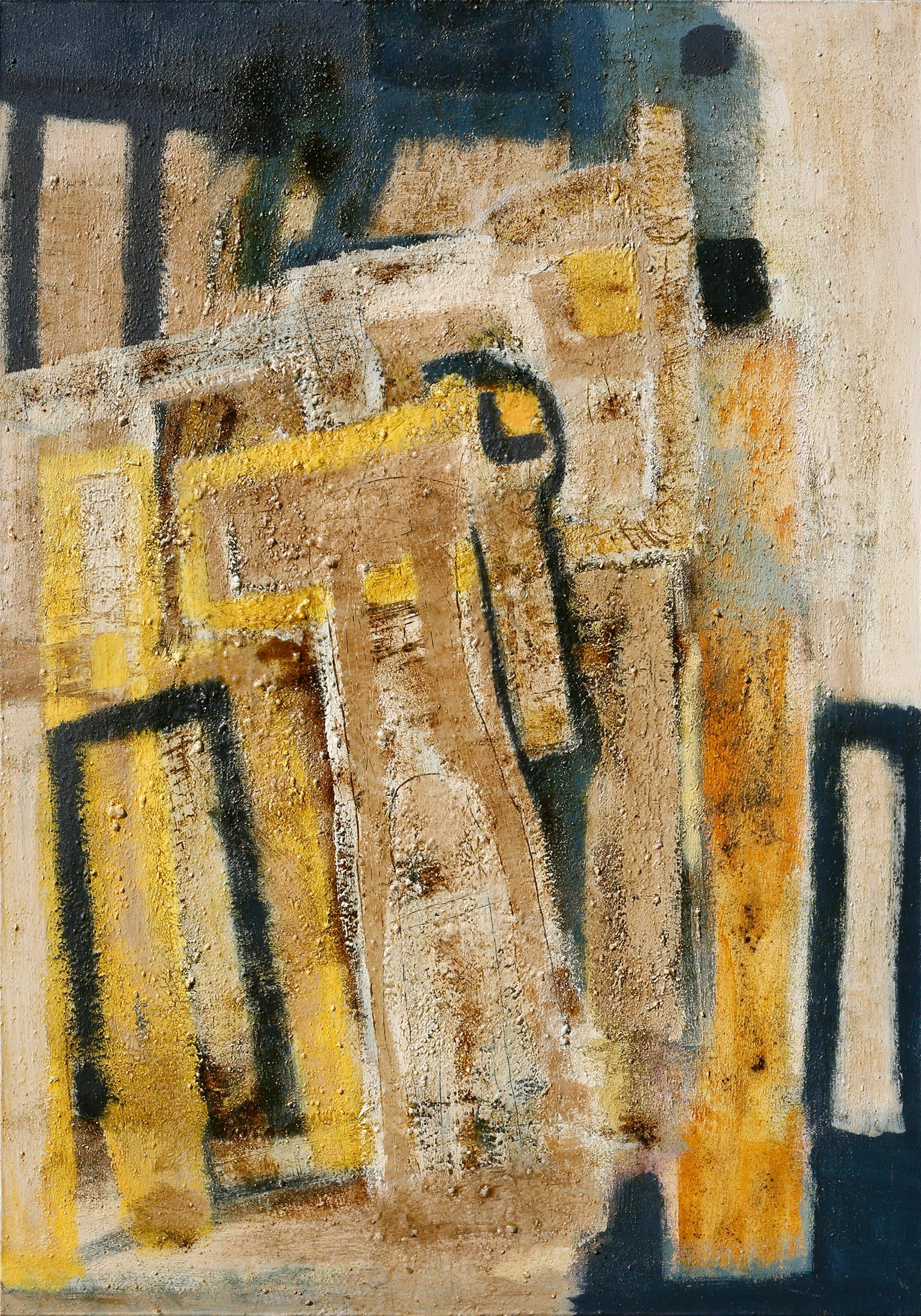 Abstract Painting di Parris Jaru - Before The People - Pittura astratta e figurativa con colori giallo blu