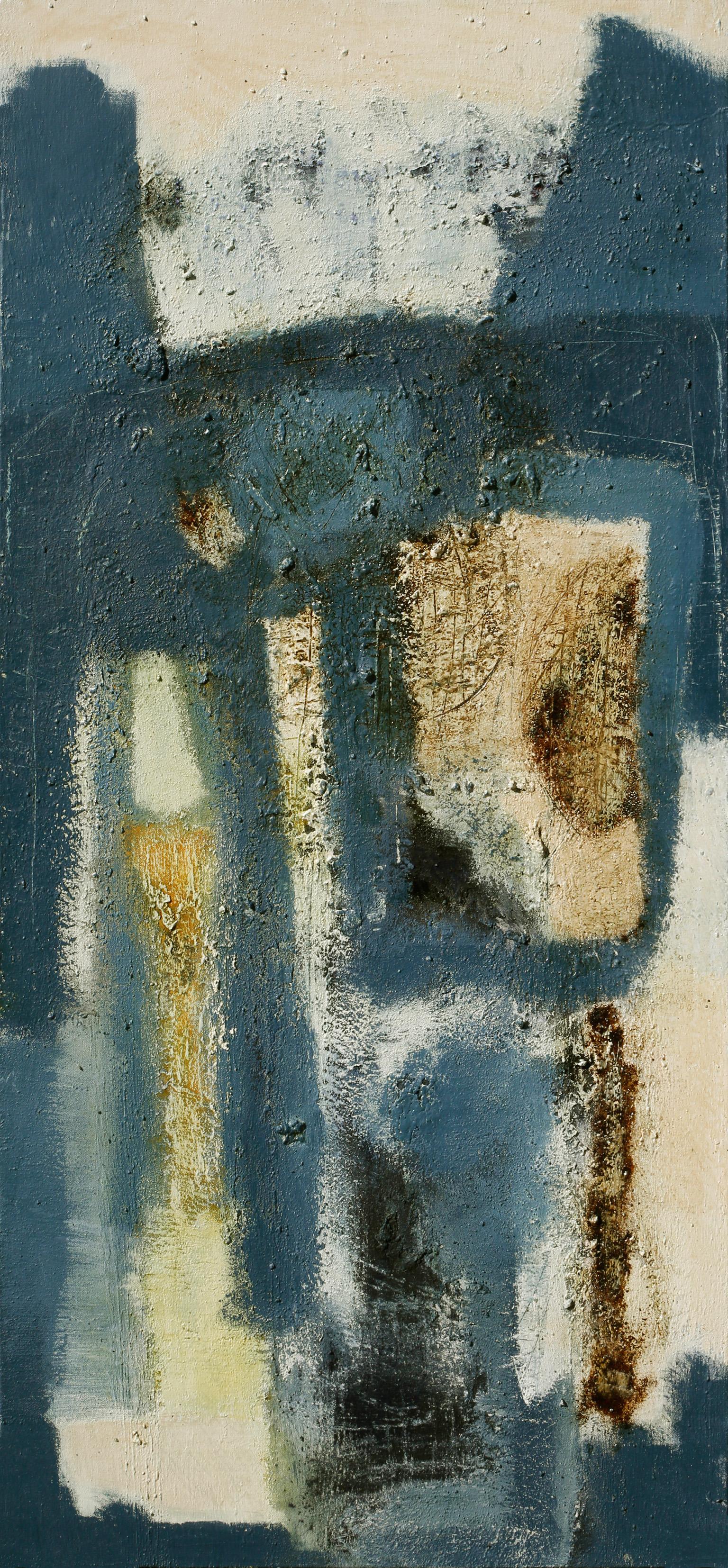 Days of Delight - Peinture à l'huile figurative abstraite de type Versus avec couleurs bleu aqua