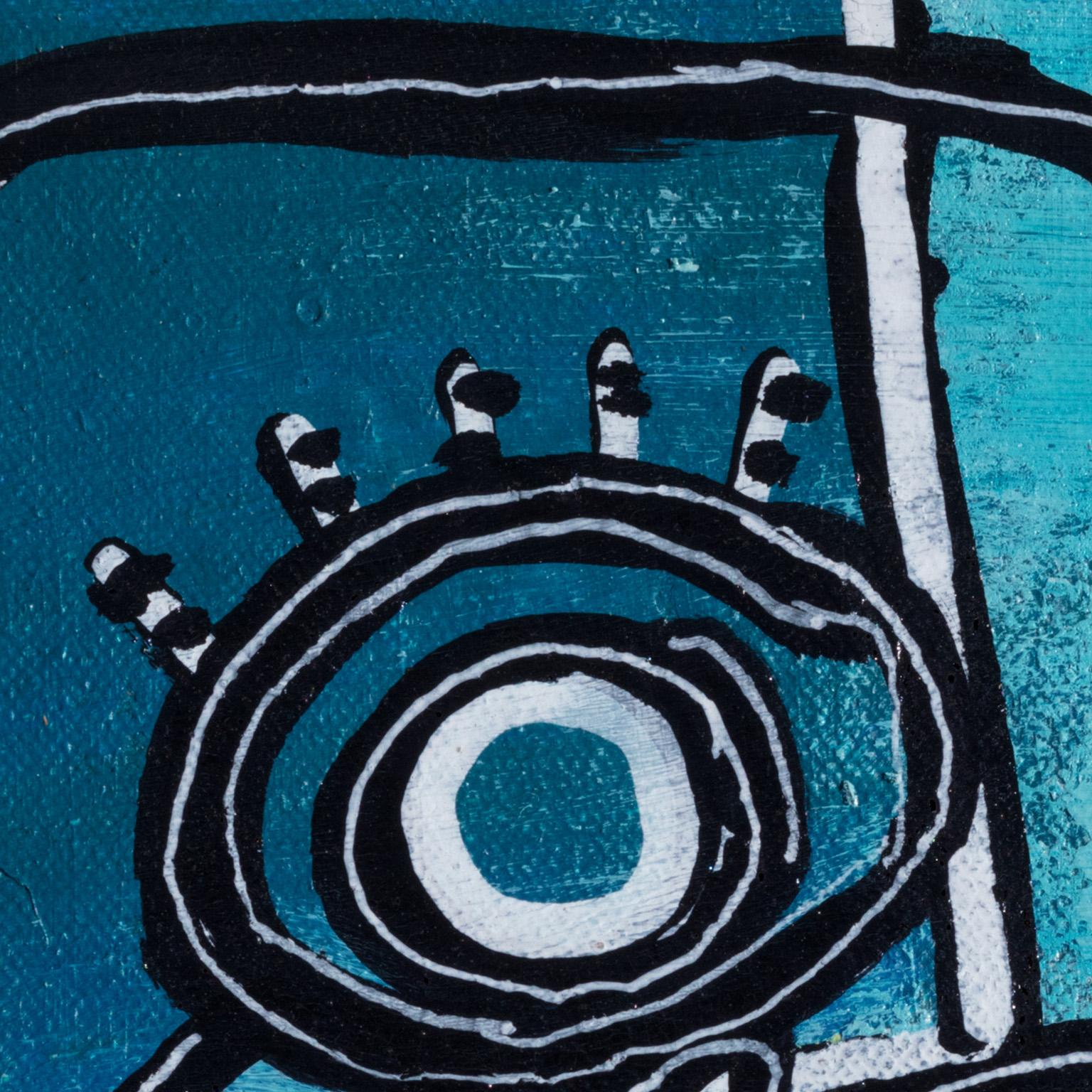 Cabeza llena de aire - Pintura azul surrealista - Painting Abstracto de Parris Jaru