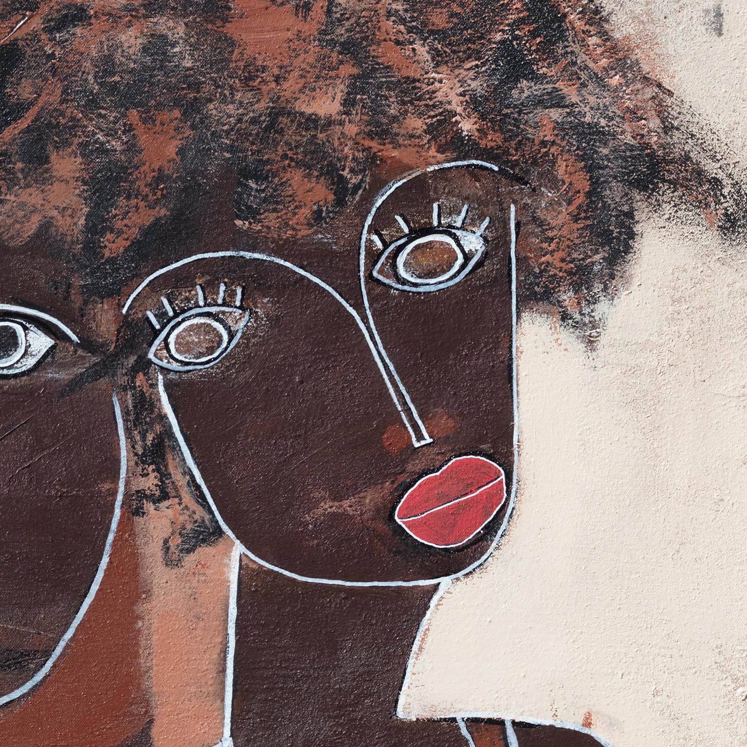 Lui e Lei - Pittura figurativa espressionista di una coppia afroamericana - Painting Astratto di Parris Jaru