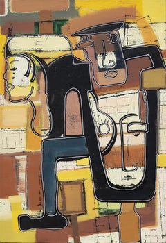 She Hid Amongst Worlds - Warm Earth Tones Painting, Geometric Art, Bold Colors